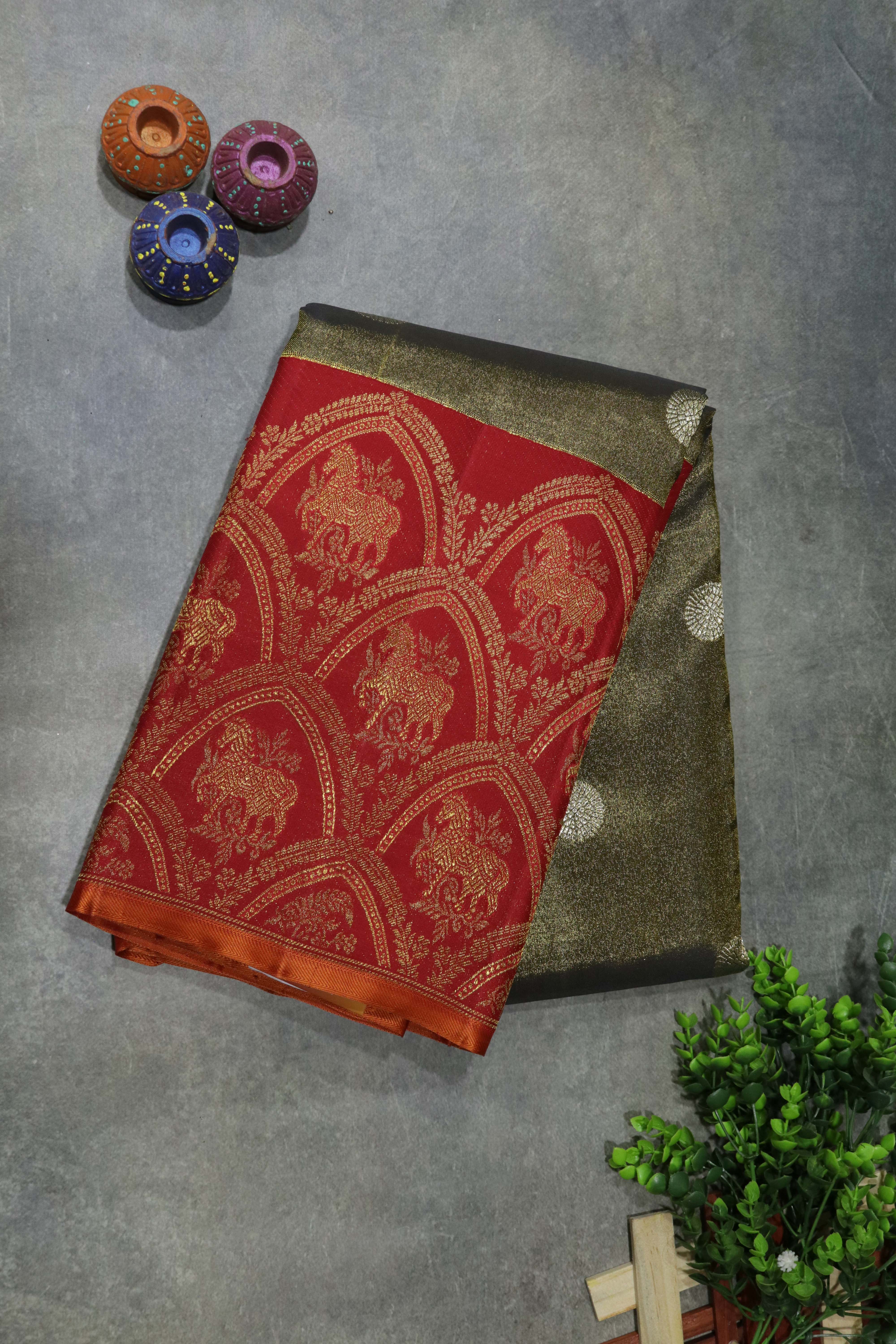 Black & Red Kanchivaram Silk Saree
