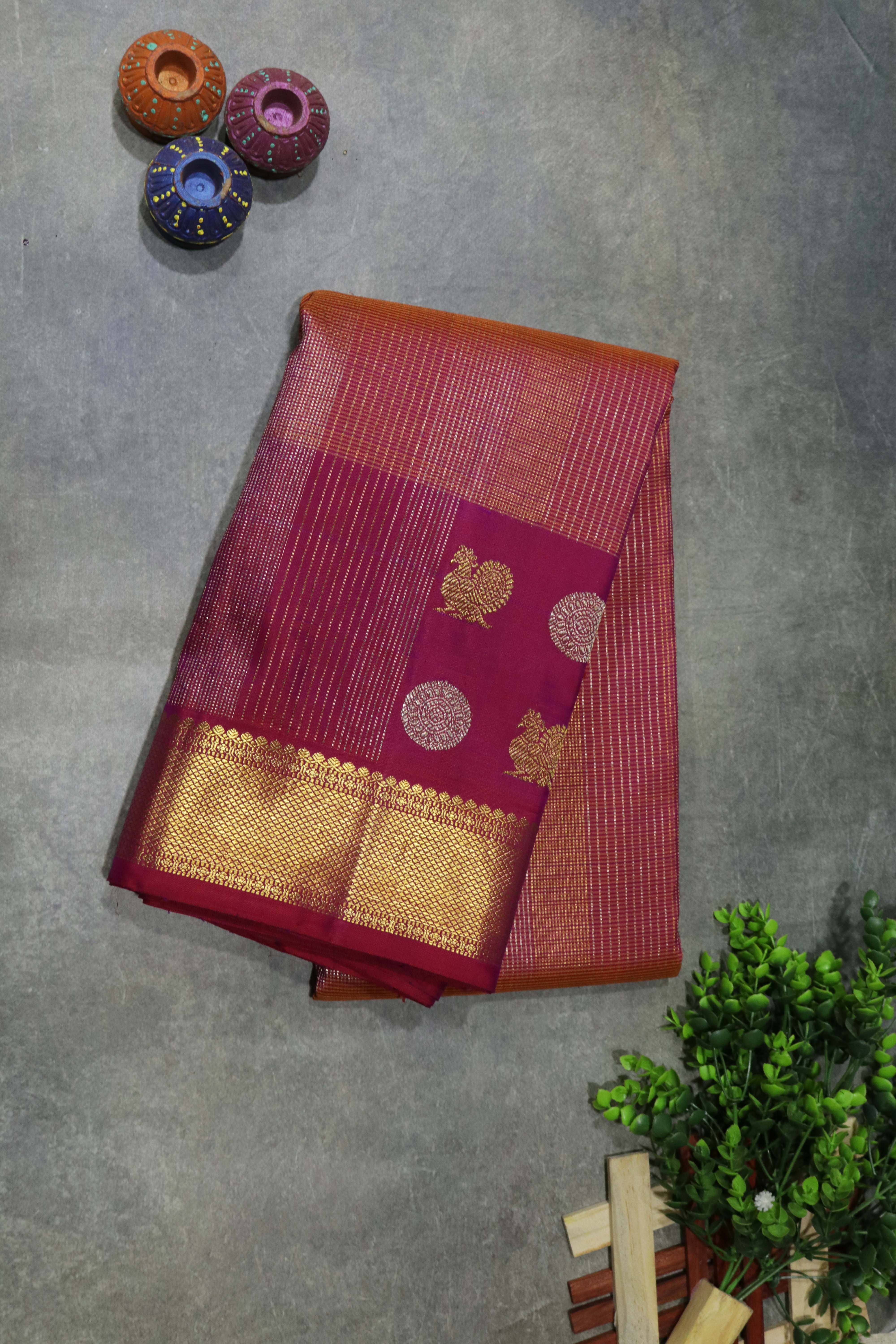 Coral Pink Kanchivaram Silk Saree