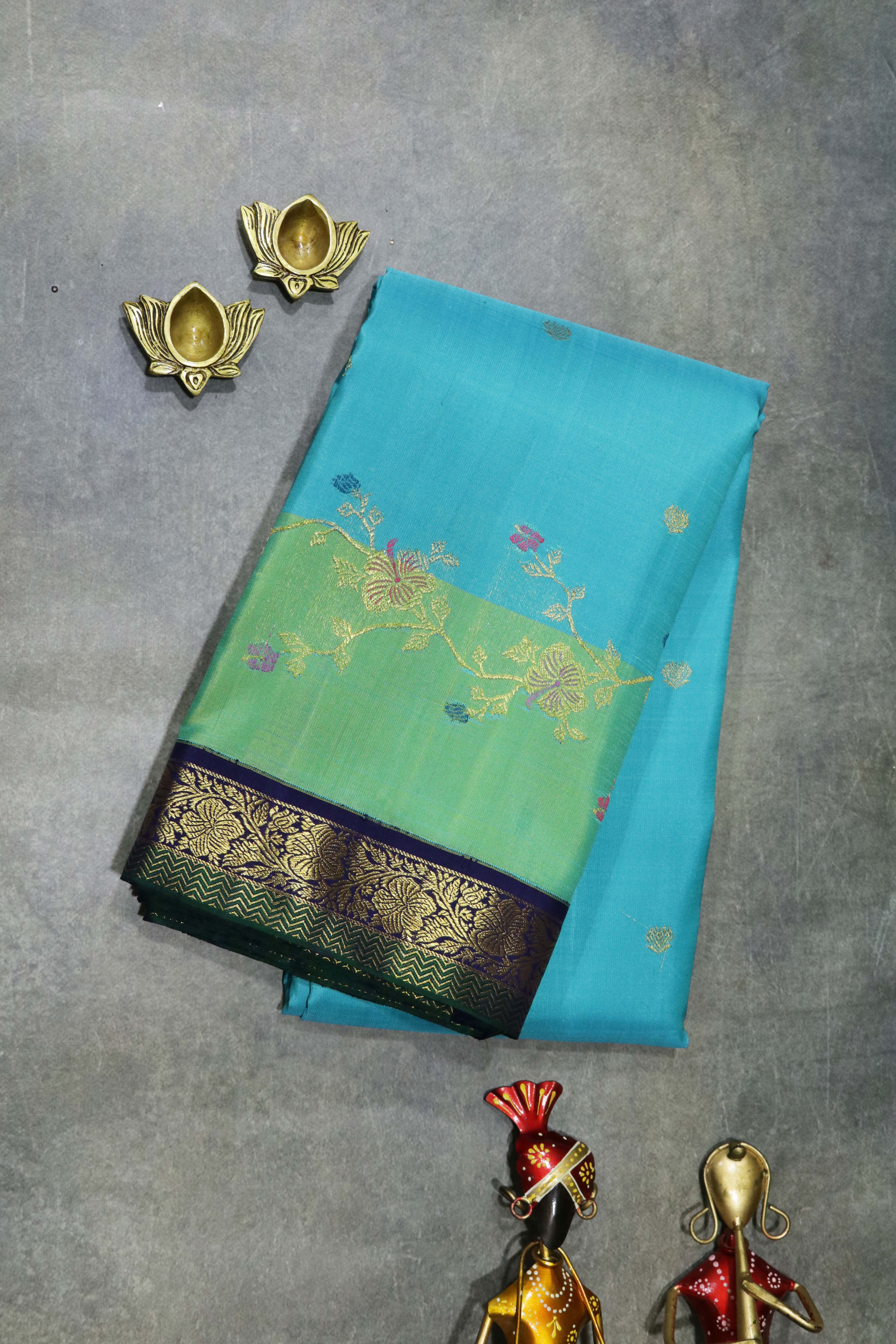 Turquoise Blue Kanchivaram Silk Saree