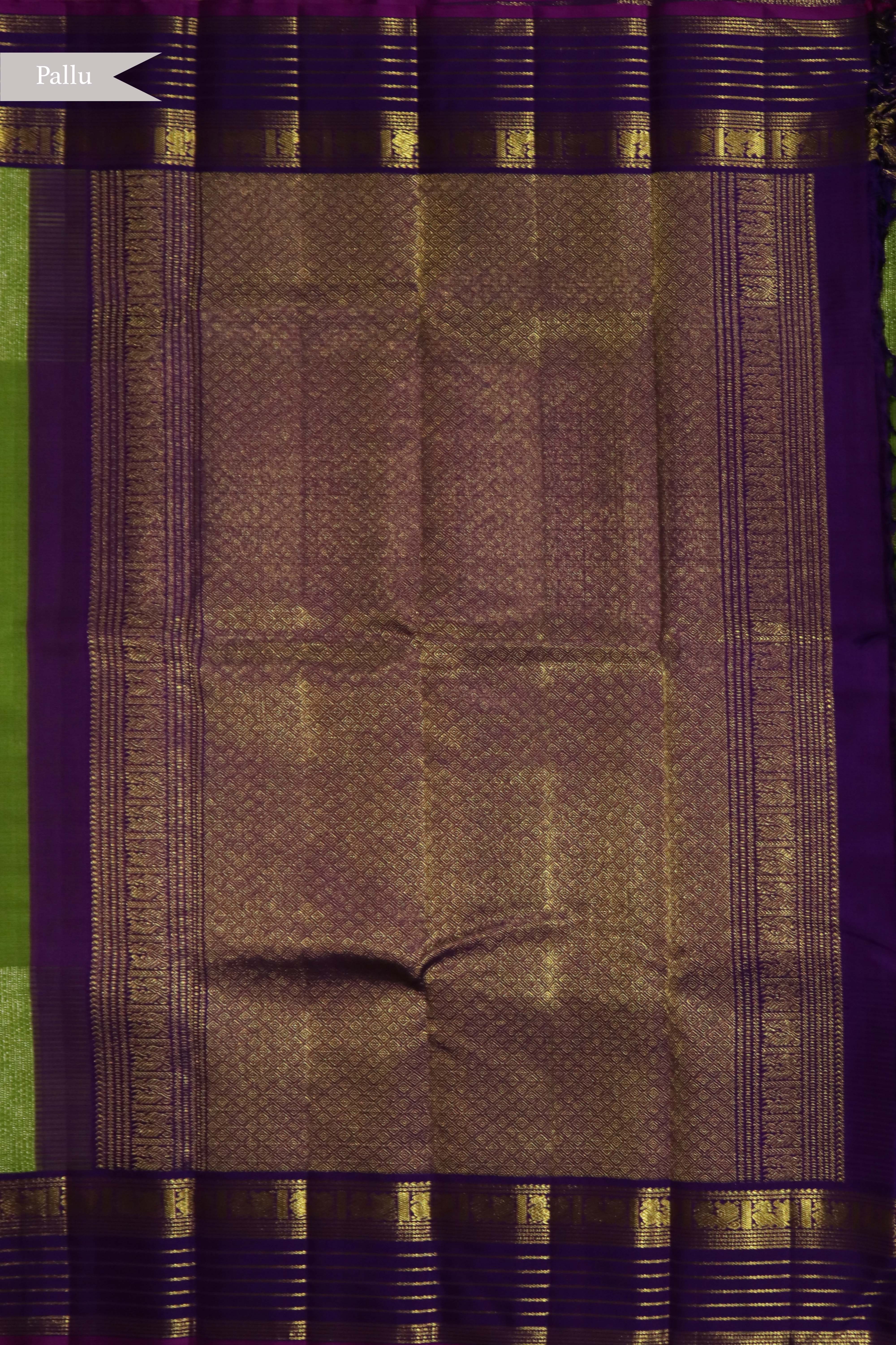 Parrot Green Kanchivaram Kora Saree