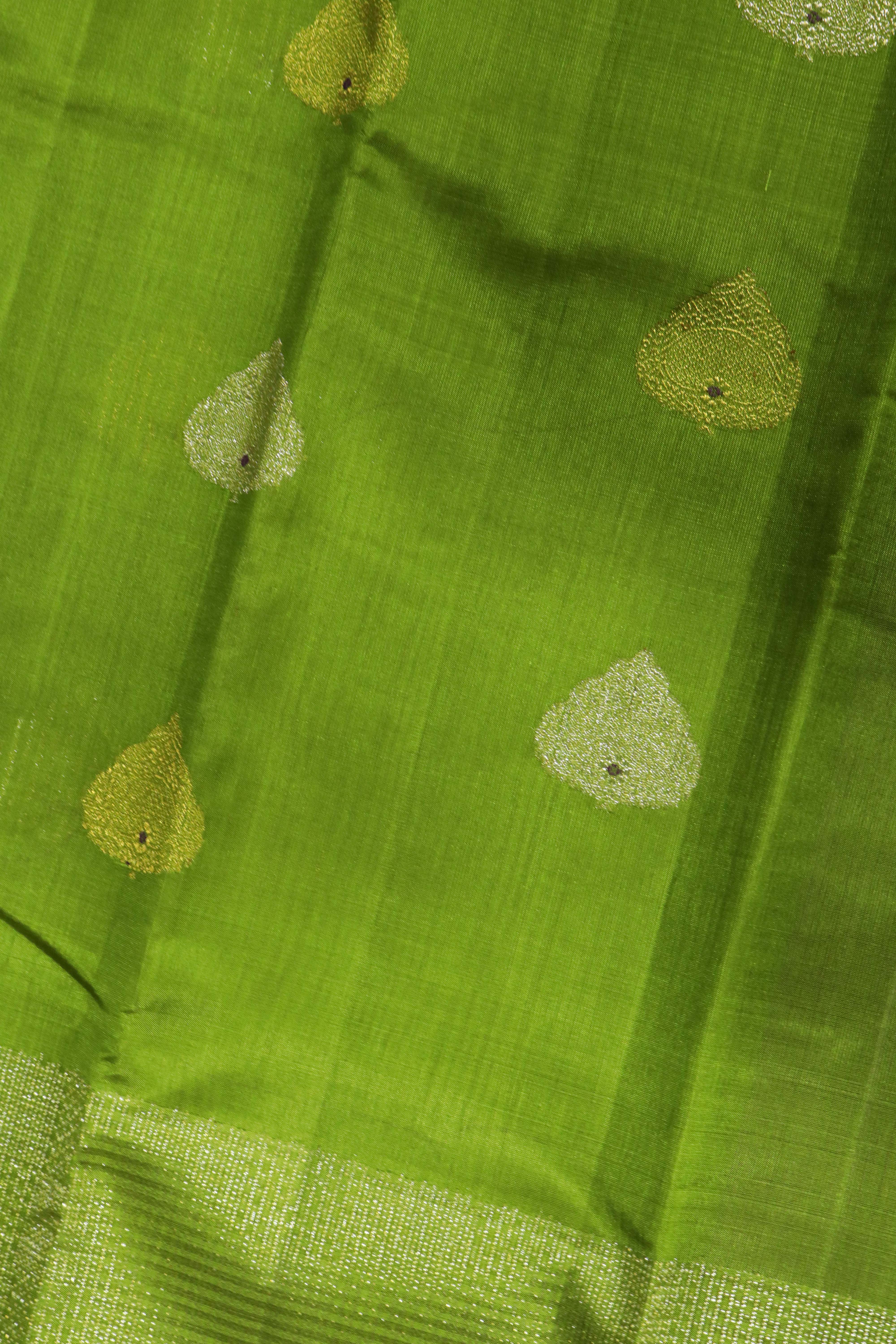 Parrot Green Kanchivaram Kora Saree