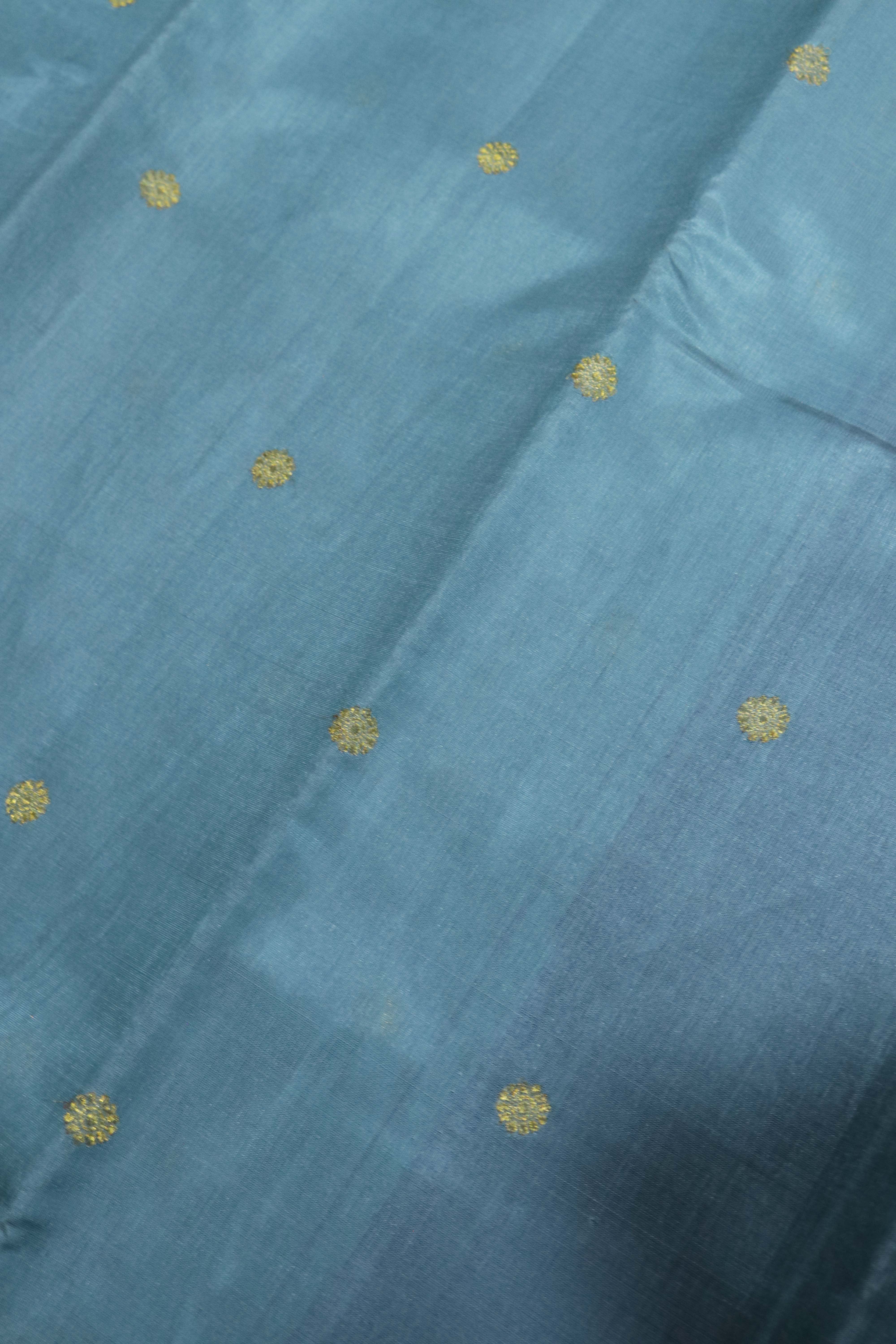 Pastel Blue Kanchivaram Kora Saree