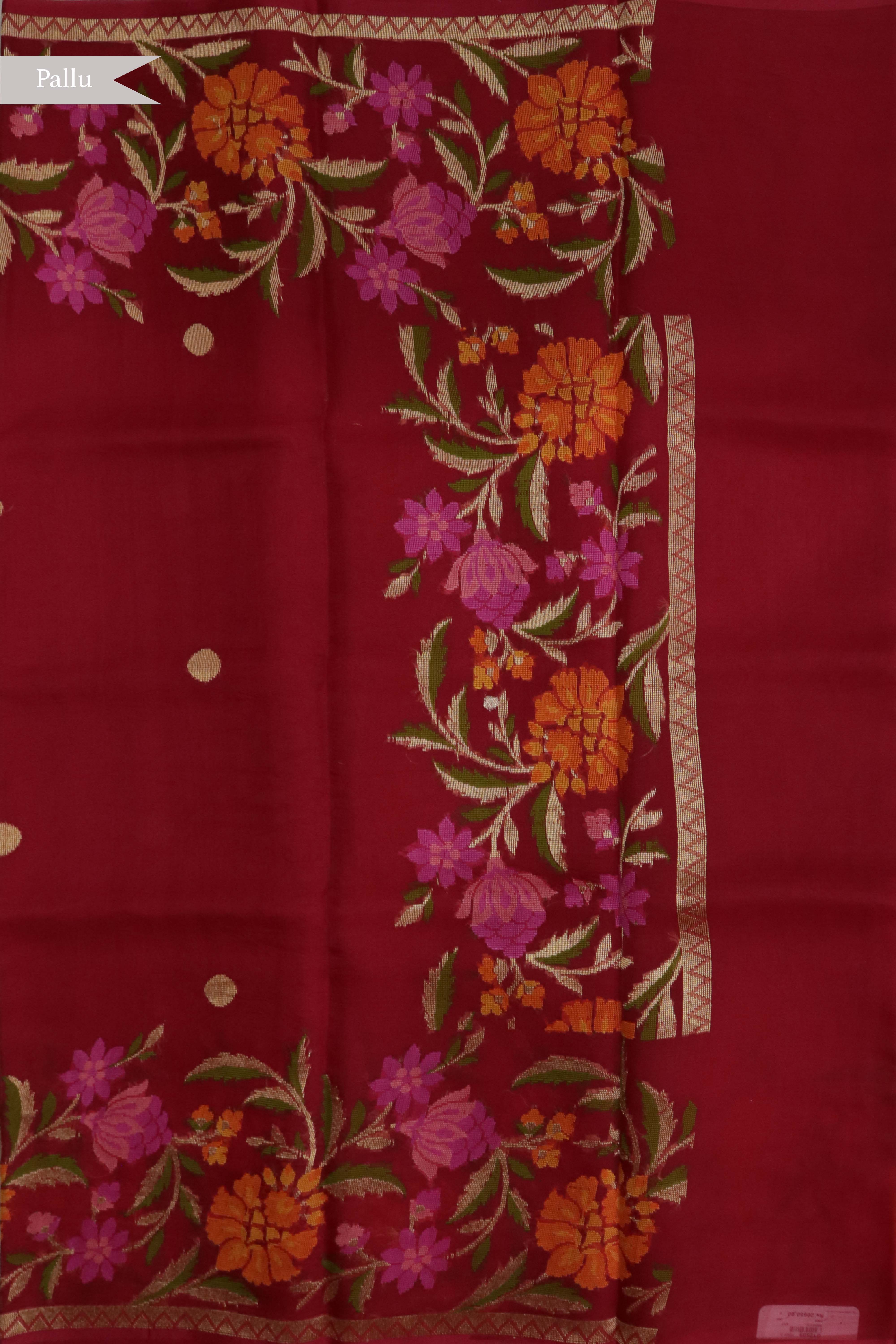 Rust Banarasi Kora Silk Saree