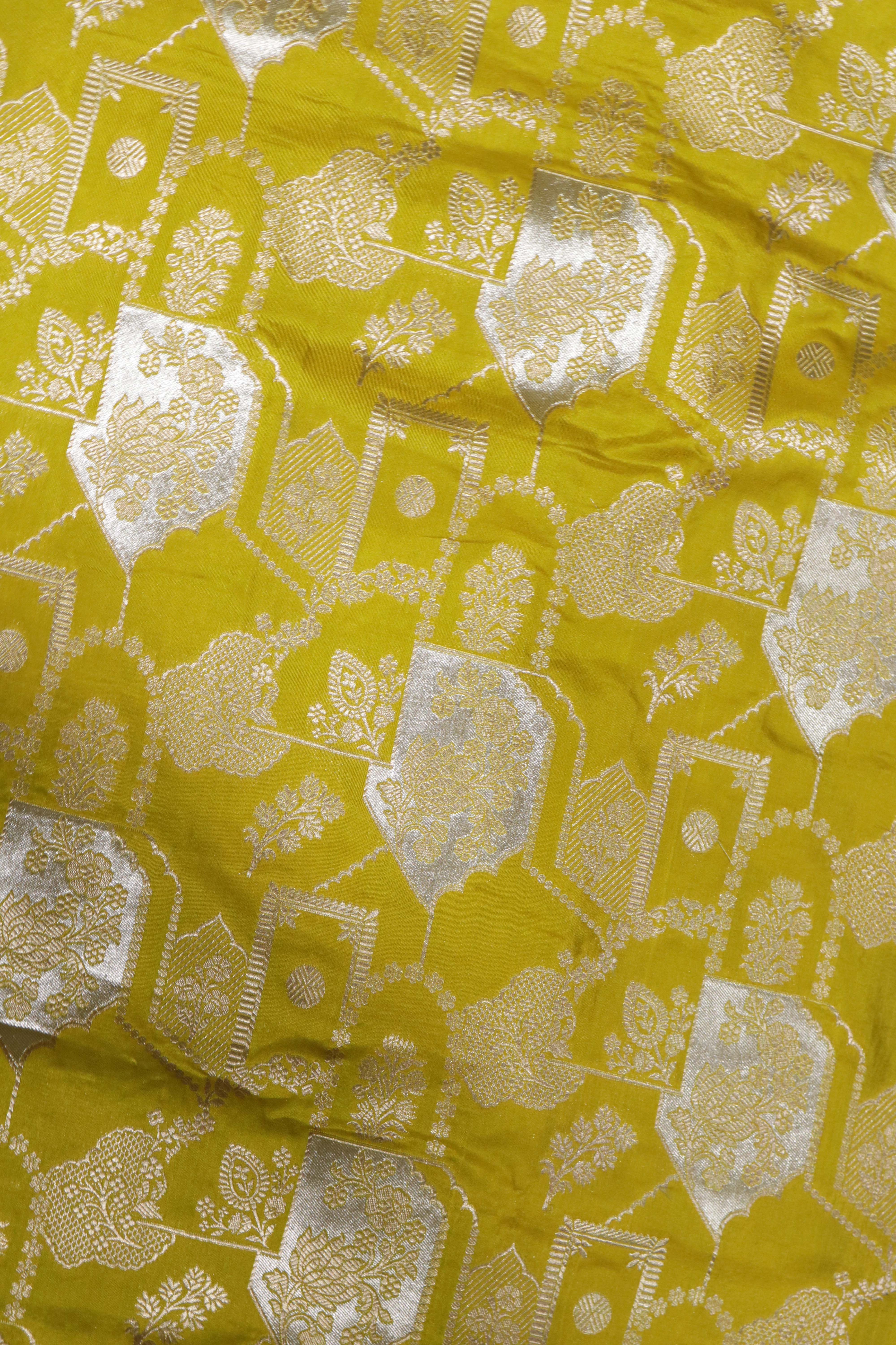 Lime Green Banarasi Silk Saree