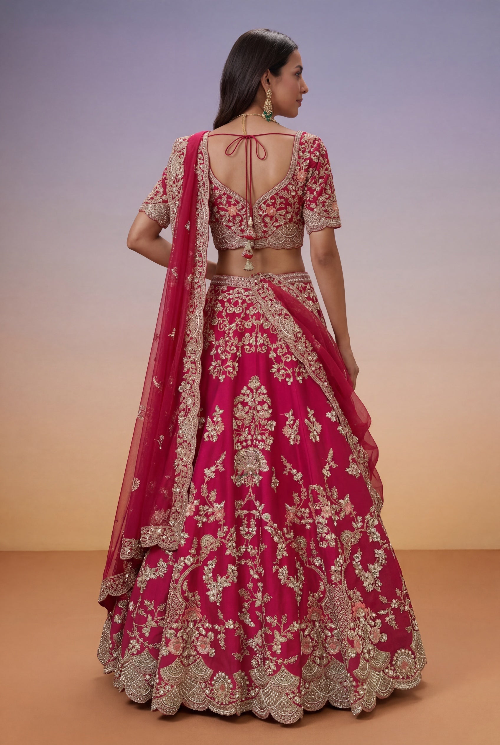 Pink Raw Silk Bridal Lehenga