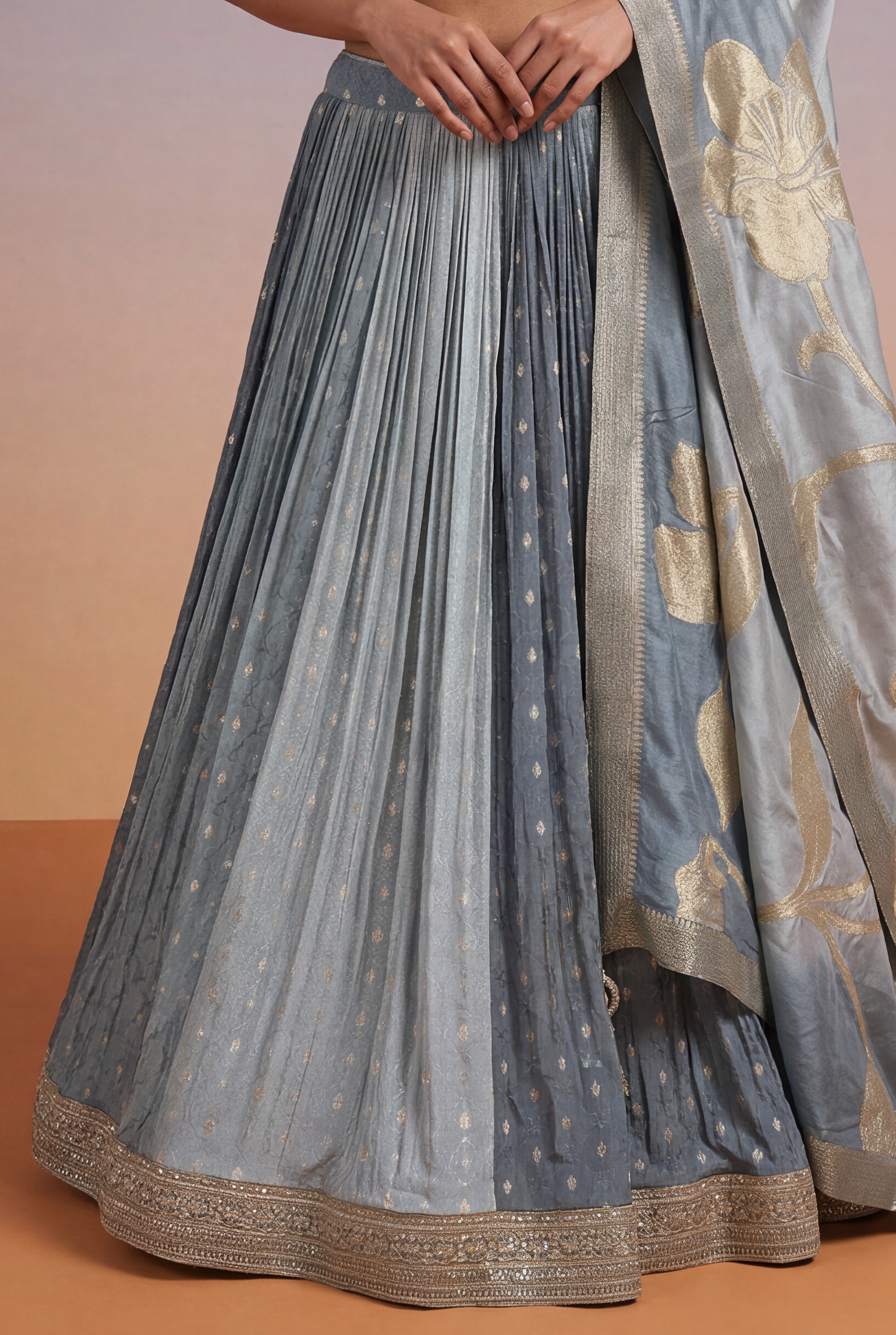 Dusty Blue Lehenga with Mirror Work Blouse
