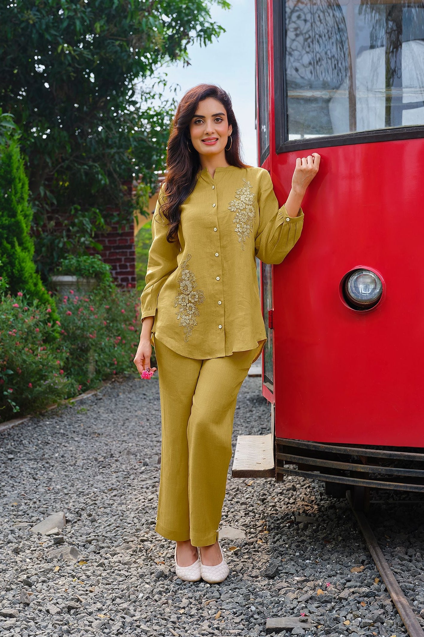 Mustard Floral Embroidered Co-Ord Set