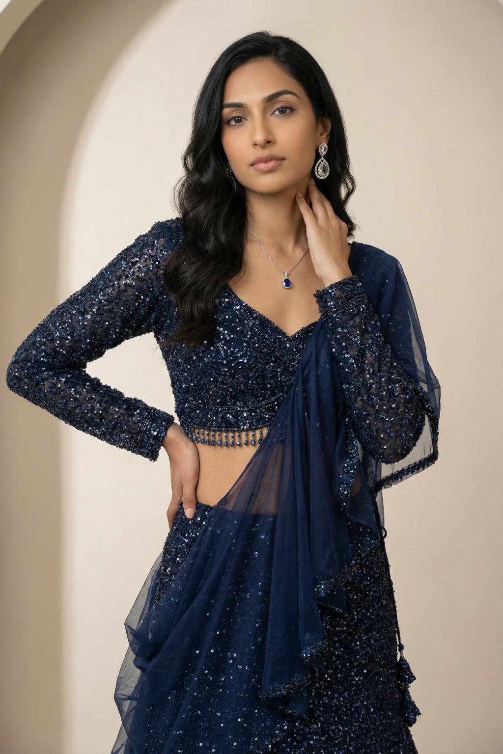 Midnight Blue Sequin Lehenga Set