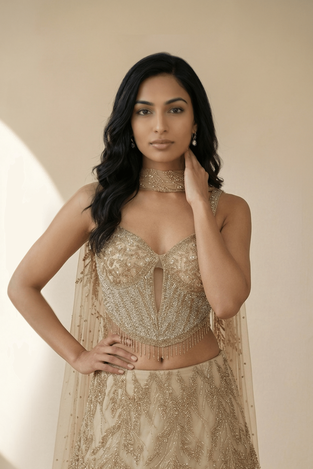 Champagne Gold Corset Blouse Lehenga Set