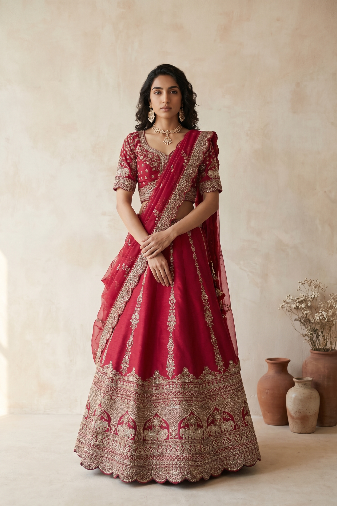 Royal Red Raw Silk Bridal Lehenga