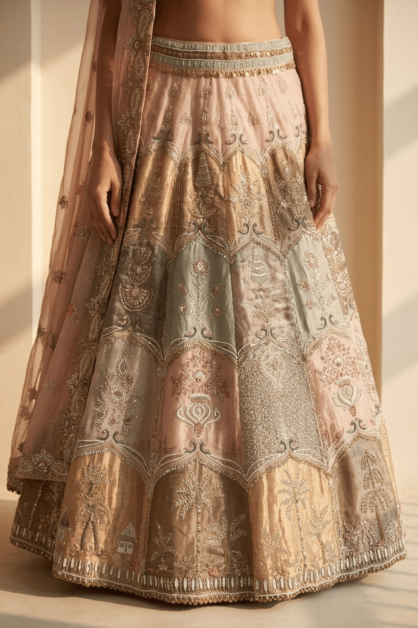 Pastel Multicolour Tissue Lehenga