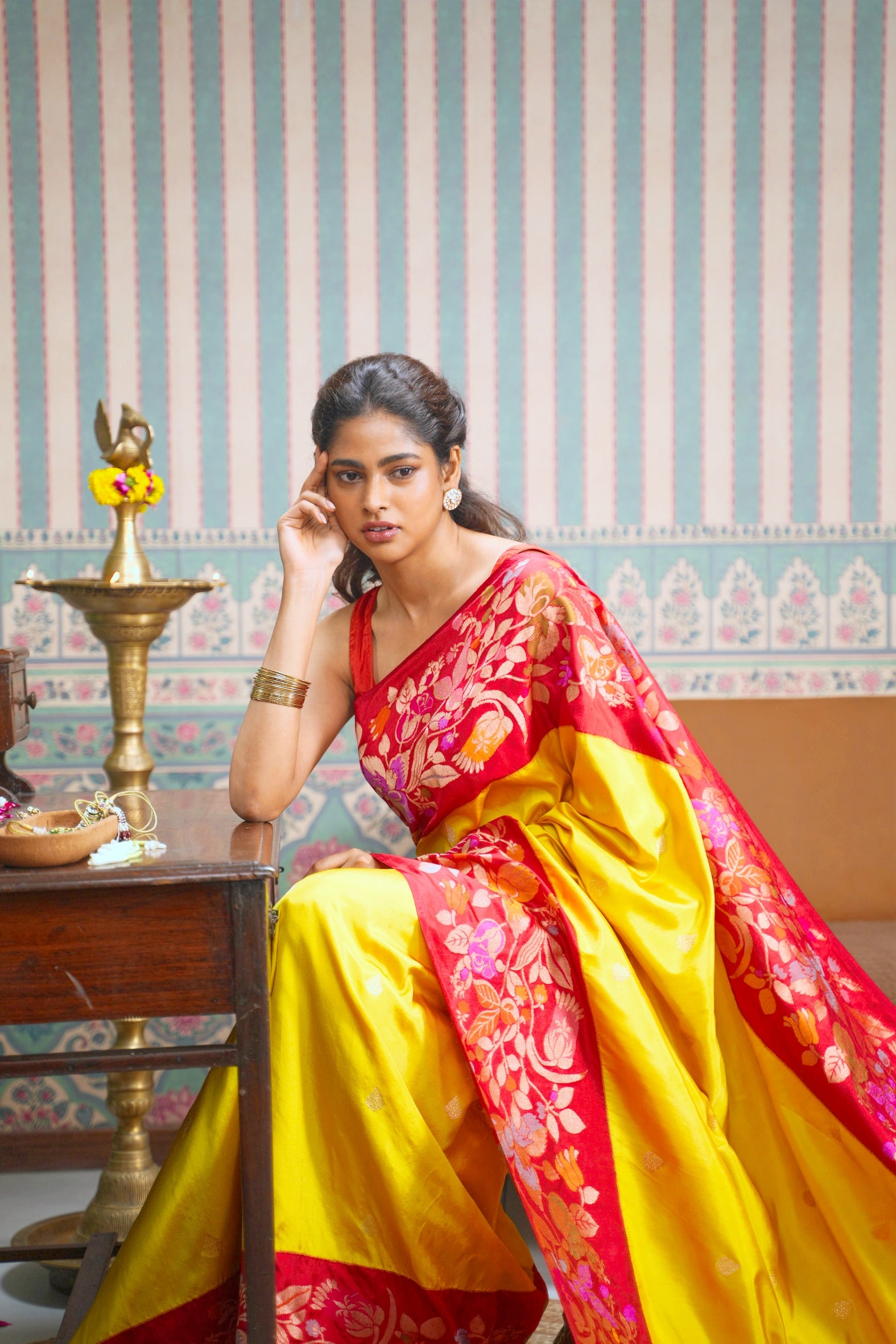 Mustard Banarasi Silk Saree