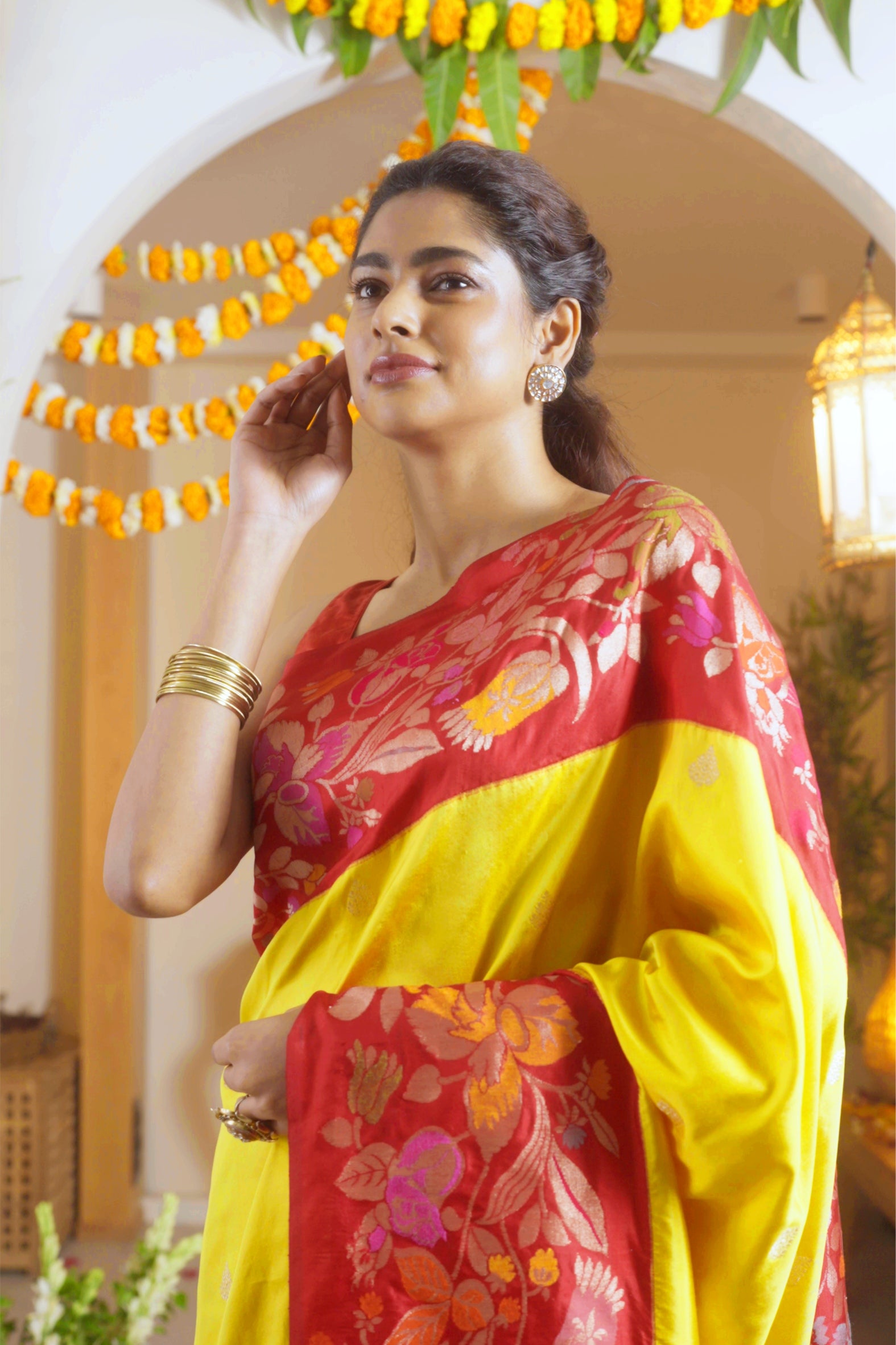 Mustard Banarasi Silk Saree