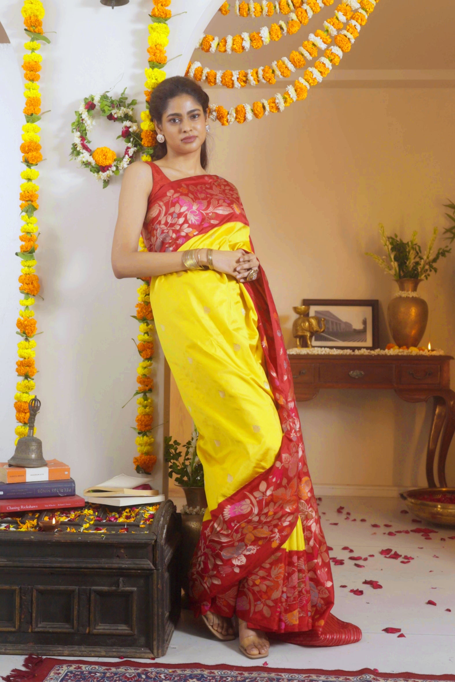 Mustard Banarasi Silk Saree
