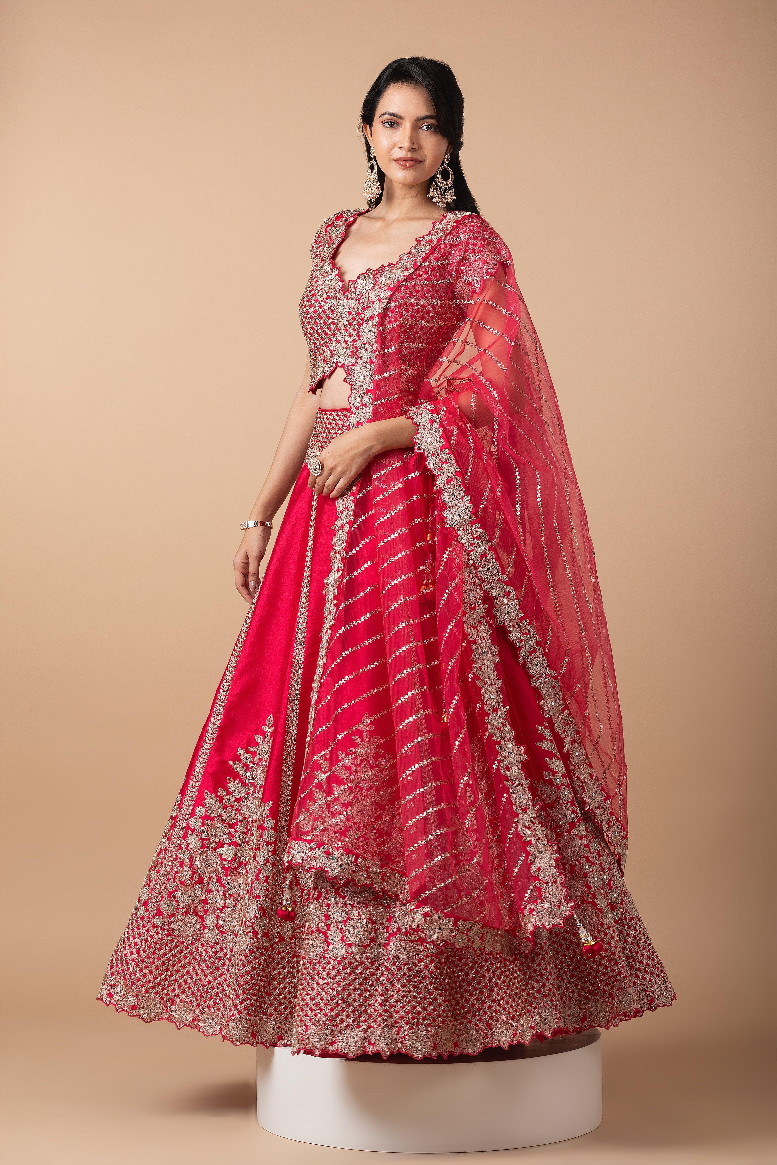 Rose Pink Embroidered Lehenga Set - Mokshaa