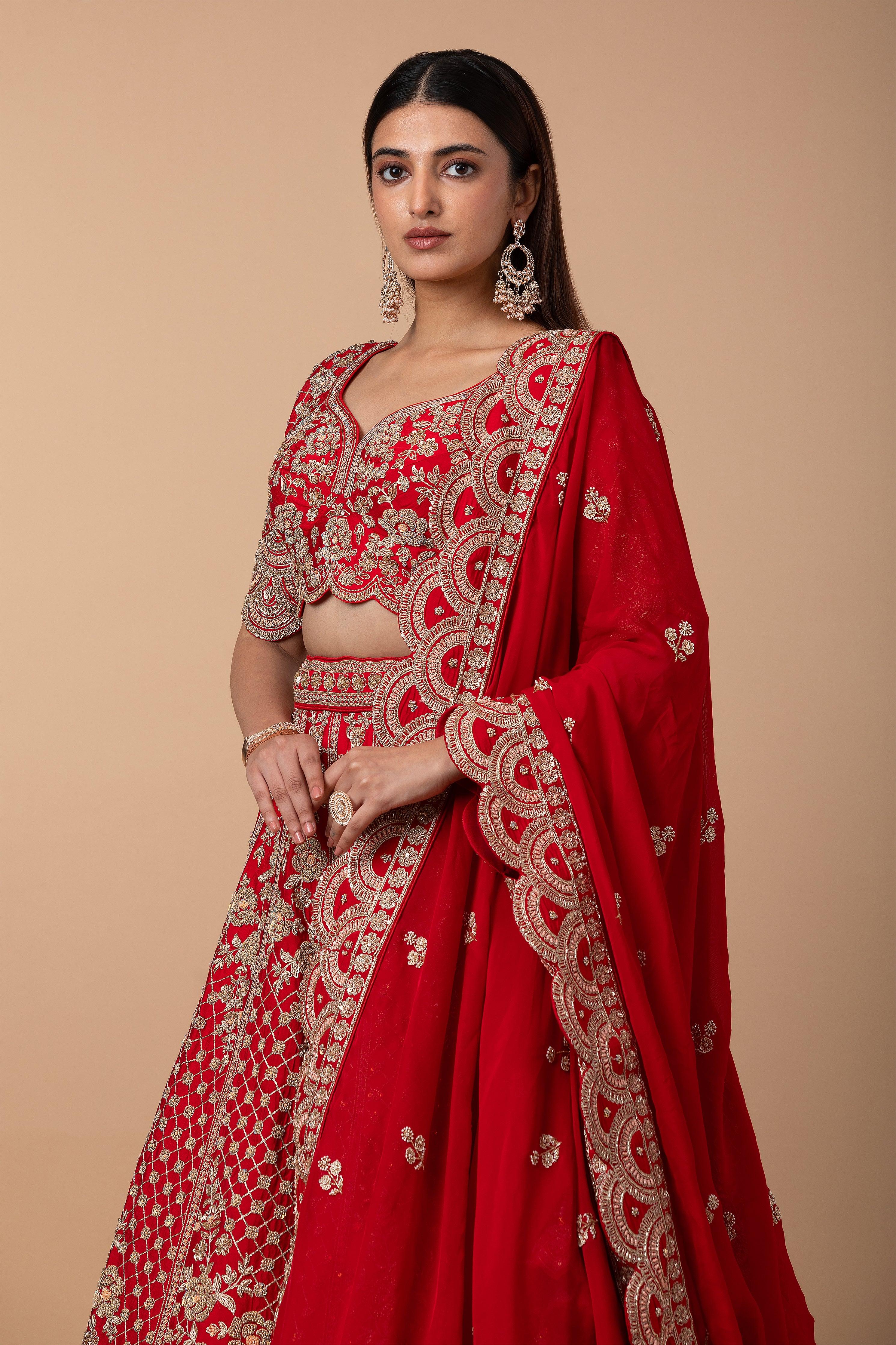 Classic Red Silk lehenga set - Mokshaa