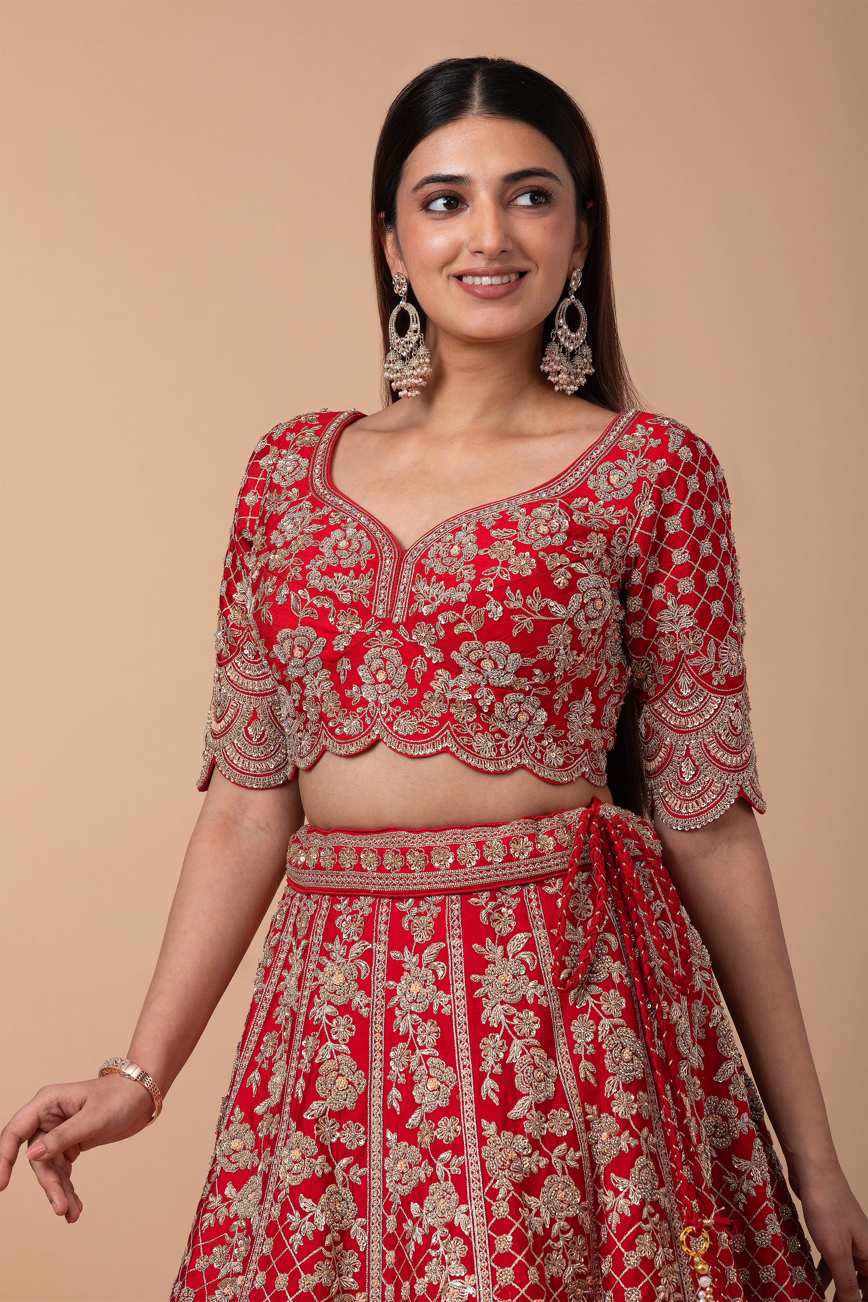 Classic Red Silk lehenga set - Mokshaa