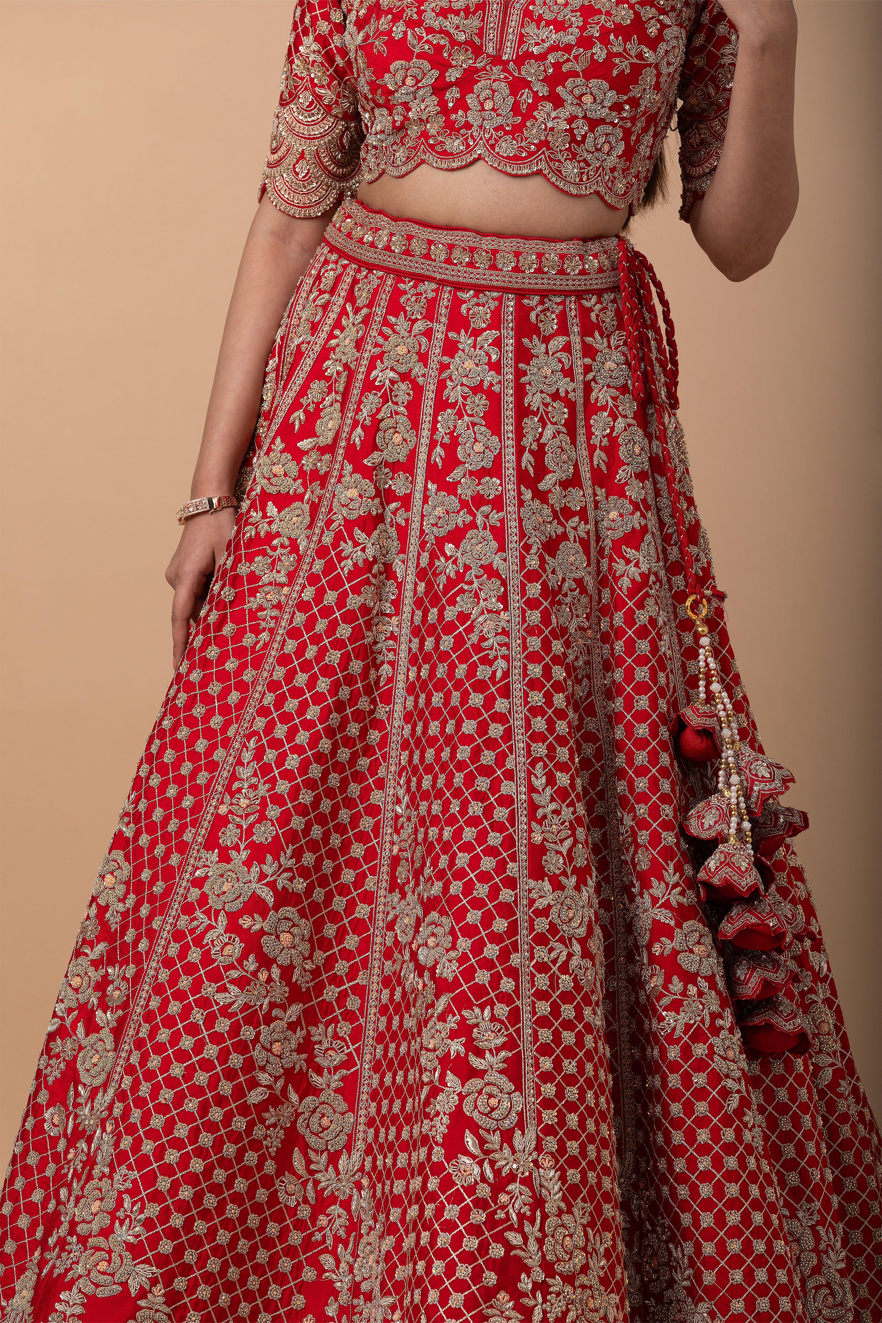 Classic Red Silk lehenga set - Mokshaa