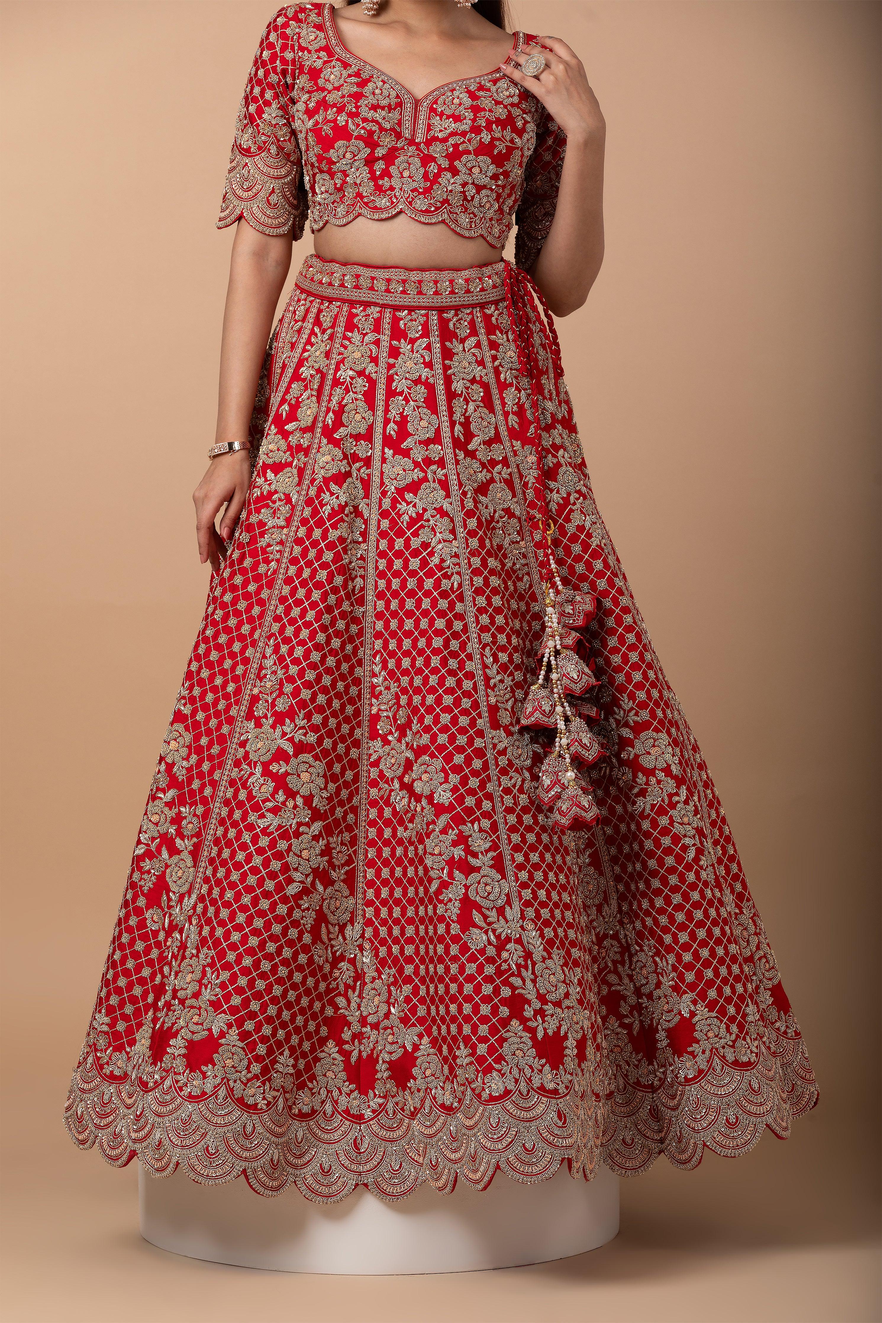Classic Red Silk lehenga set - Mokshaa