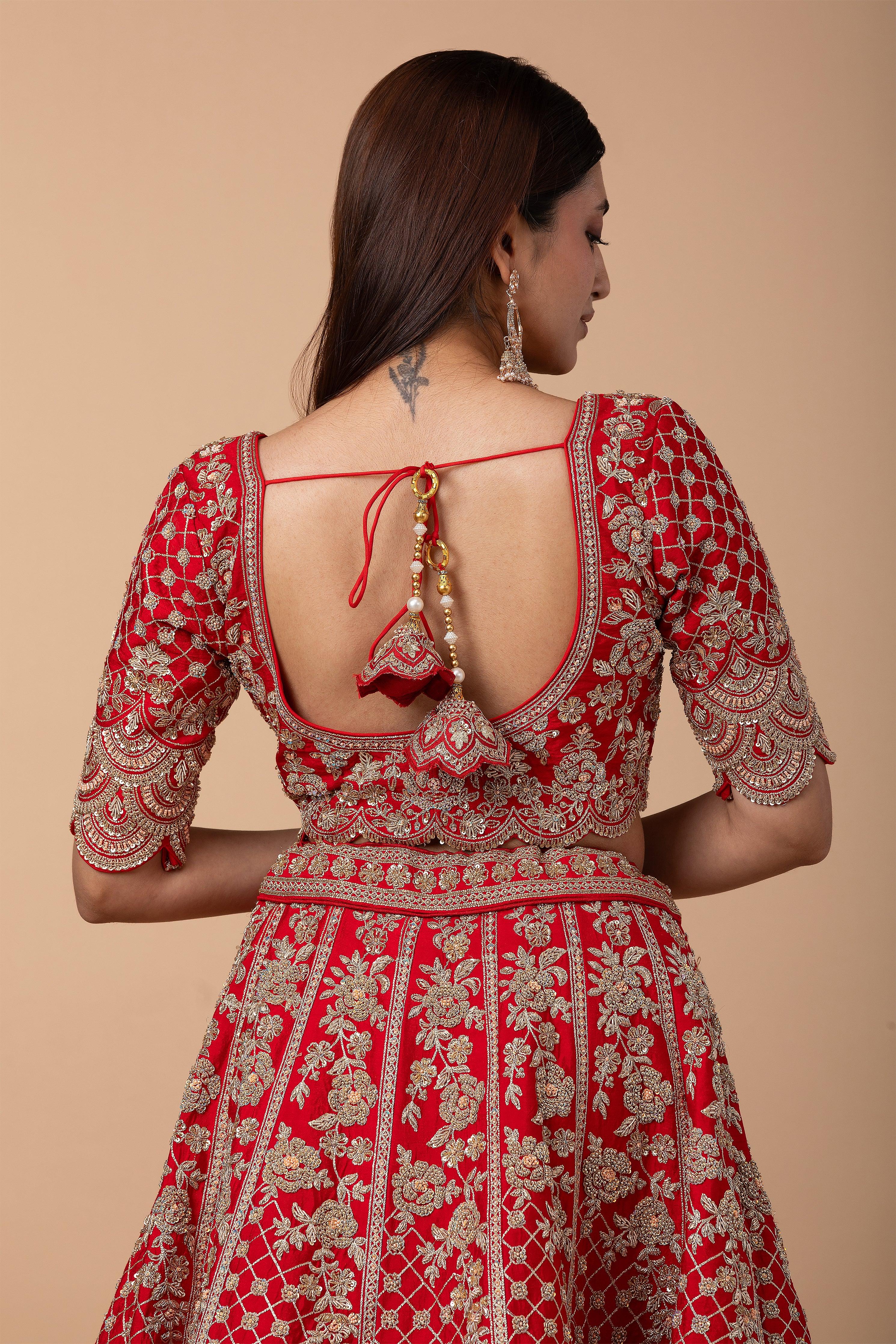 Classic Red Silk lehenga set - Mokshaa