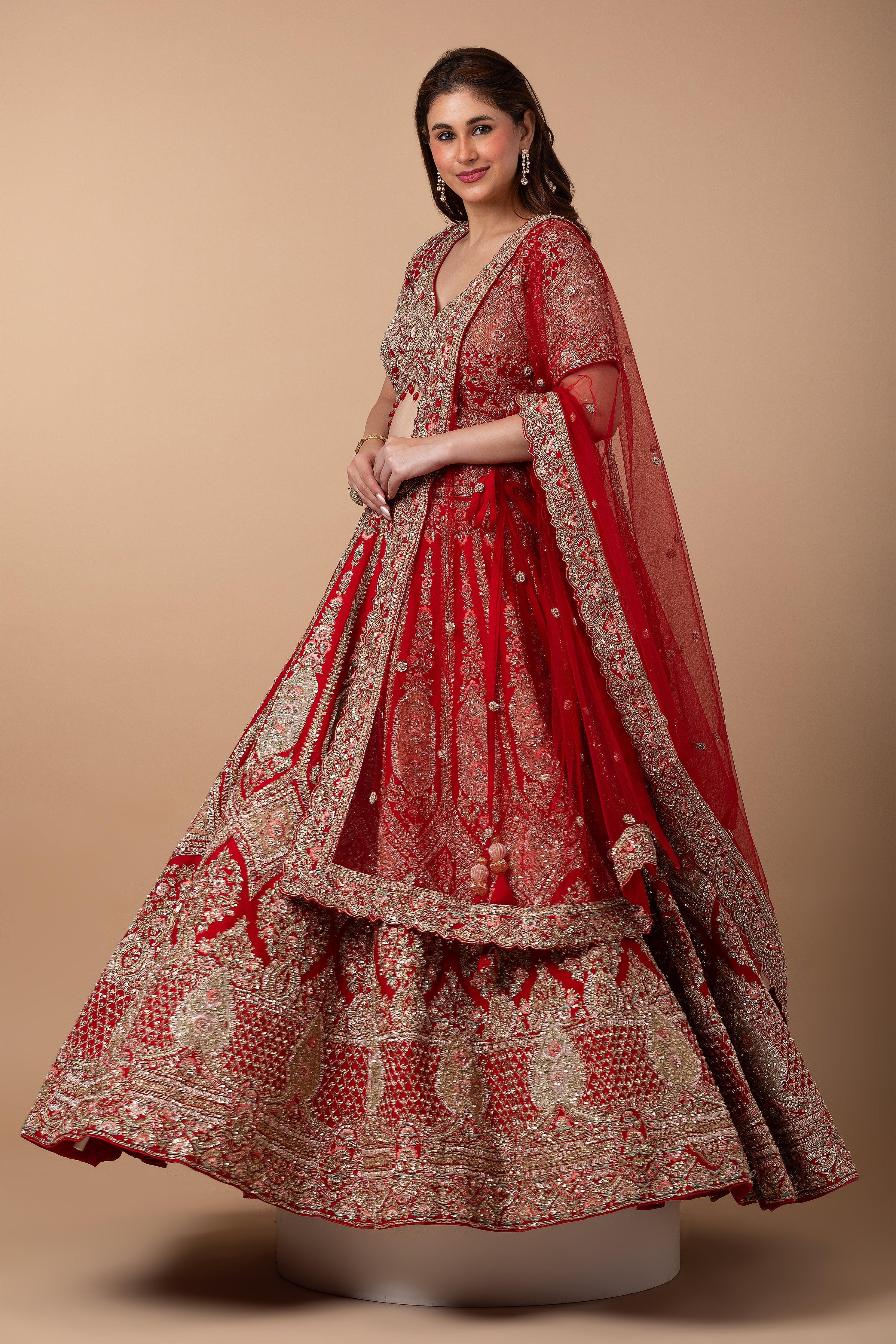 Regal Red Bridal Lehenga set - Mokshaa