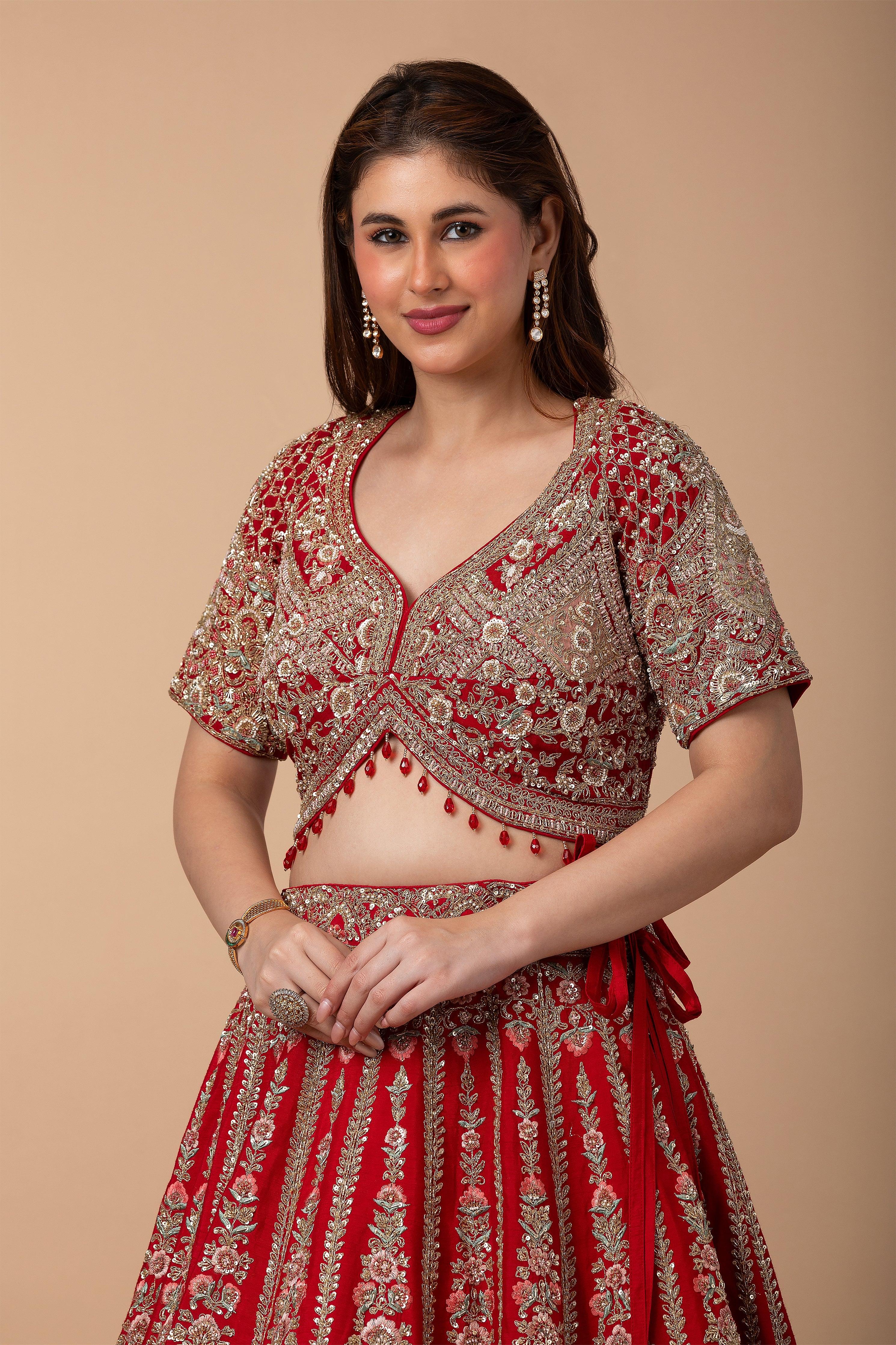 Regal Red Bridal Lehenga set - Mokshaa