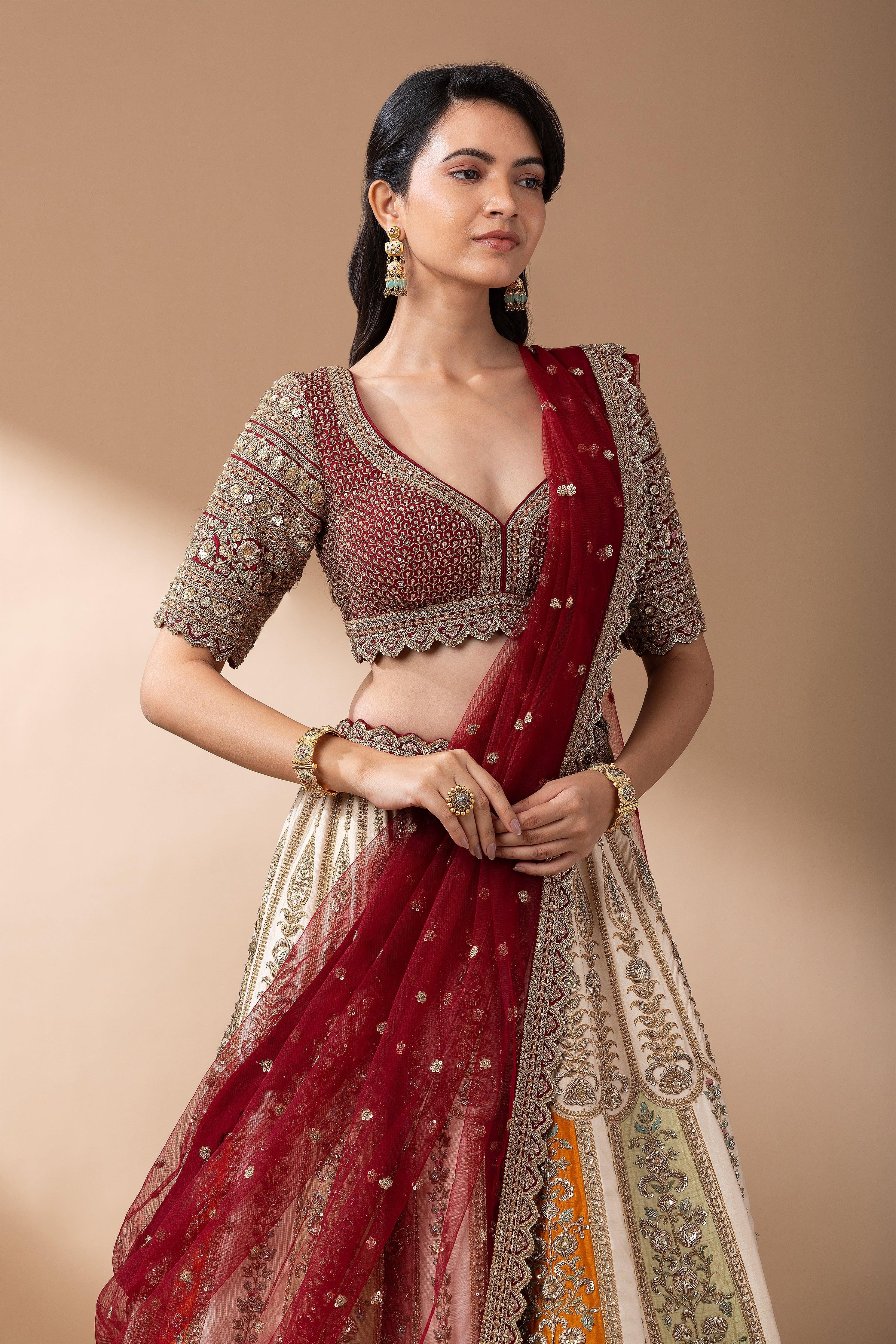 Regal Multicolor Paneled Bridal Lehenga - Mokshaa
