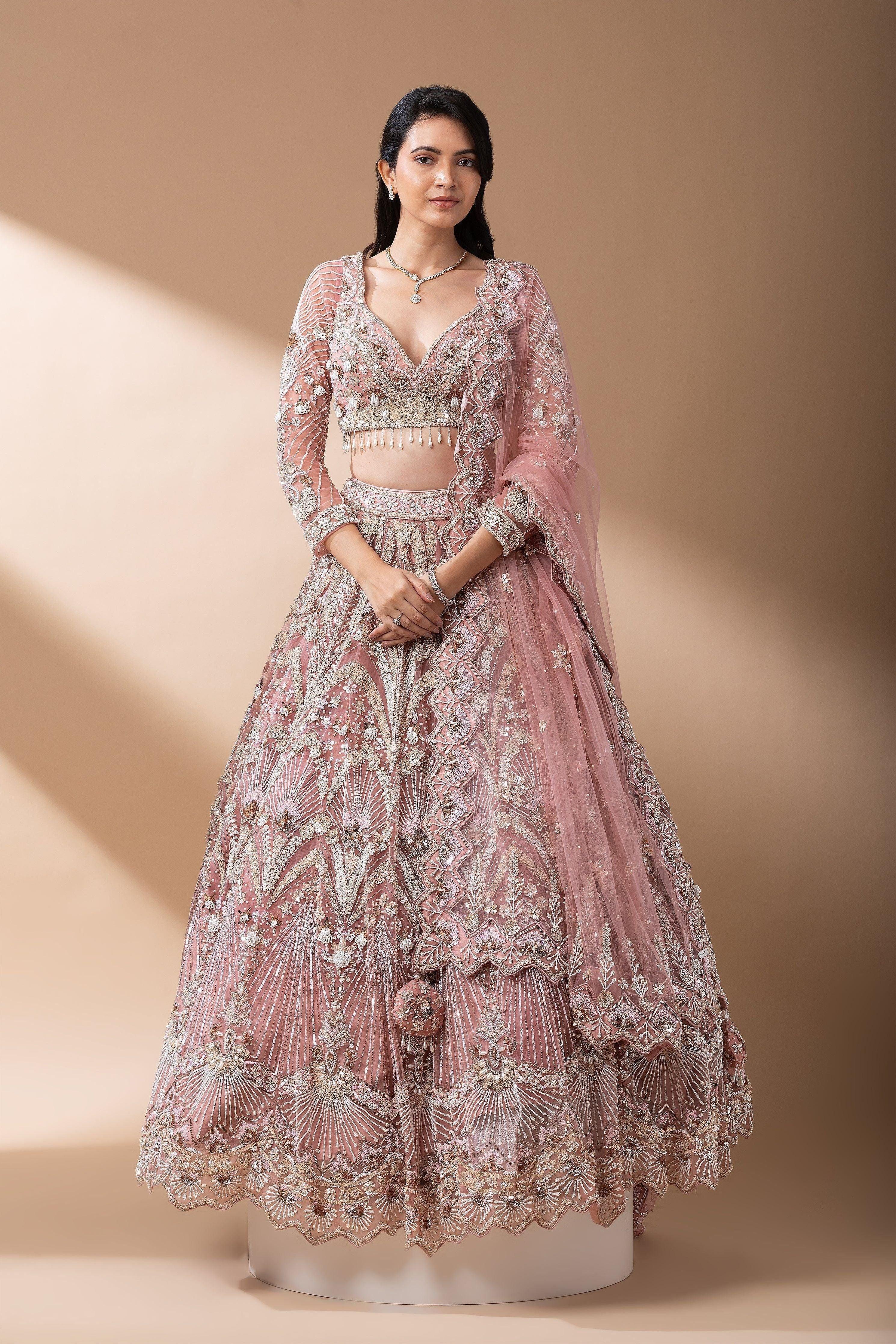 Blush Pink Bridal Lehenga Set - Mokshaa
