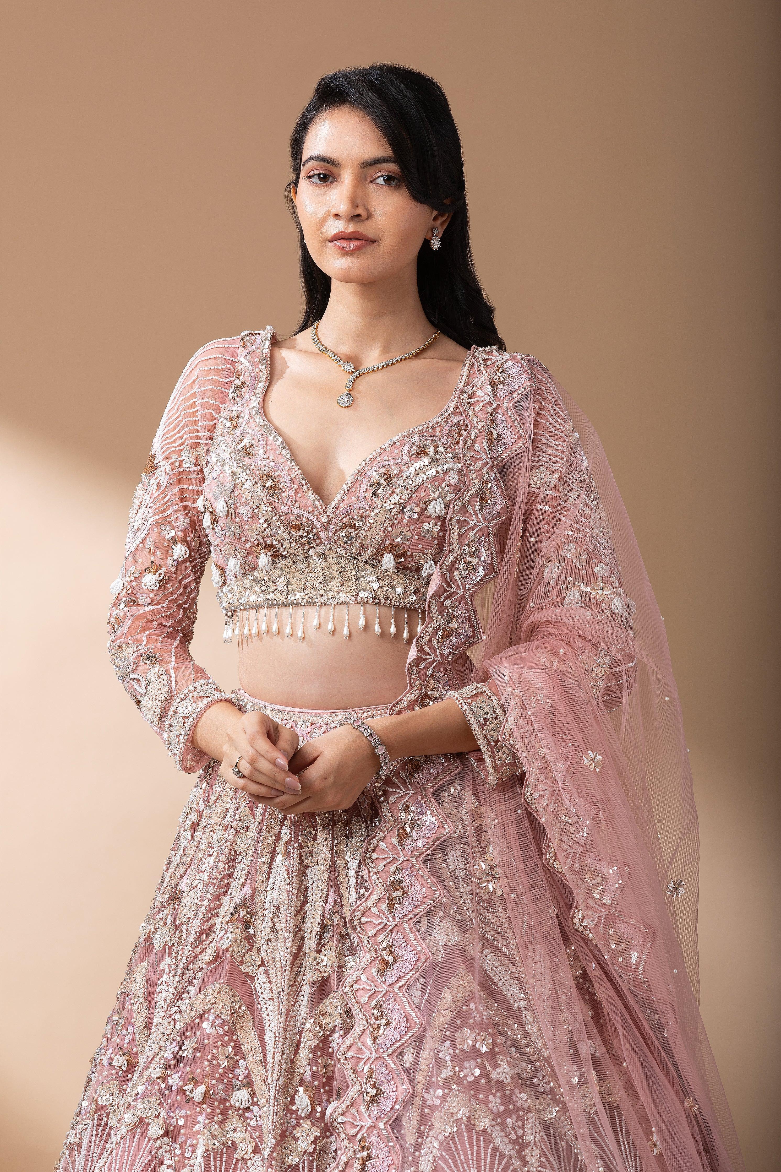 Blush Pink Bridal Lehenga Set - Mokshaa