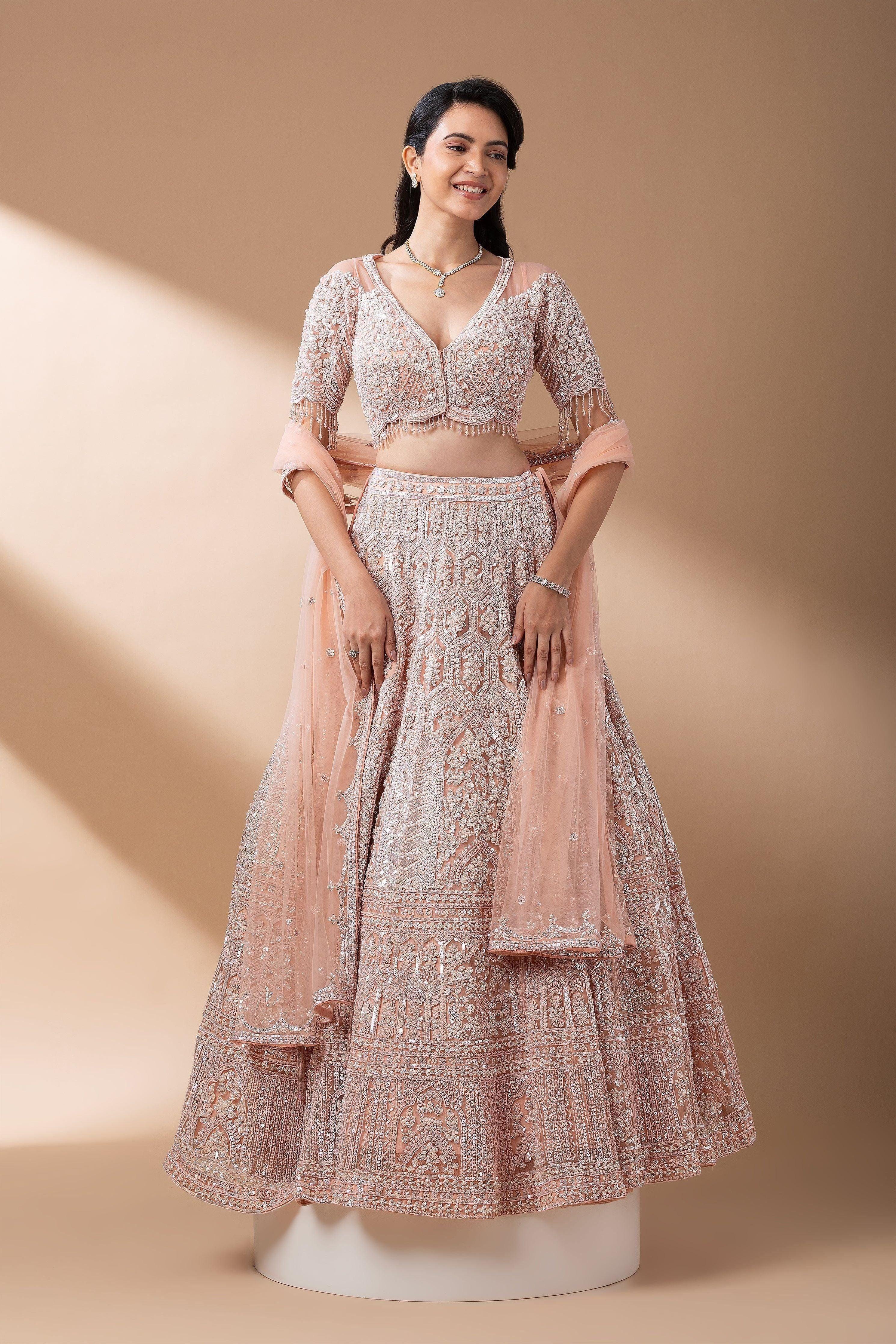 Blush Pink Sequin Embroidered Lehenga Set - Mokshaa