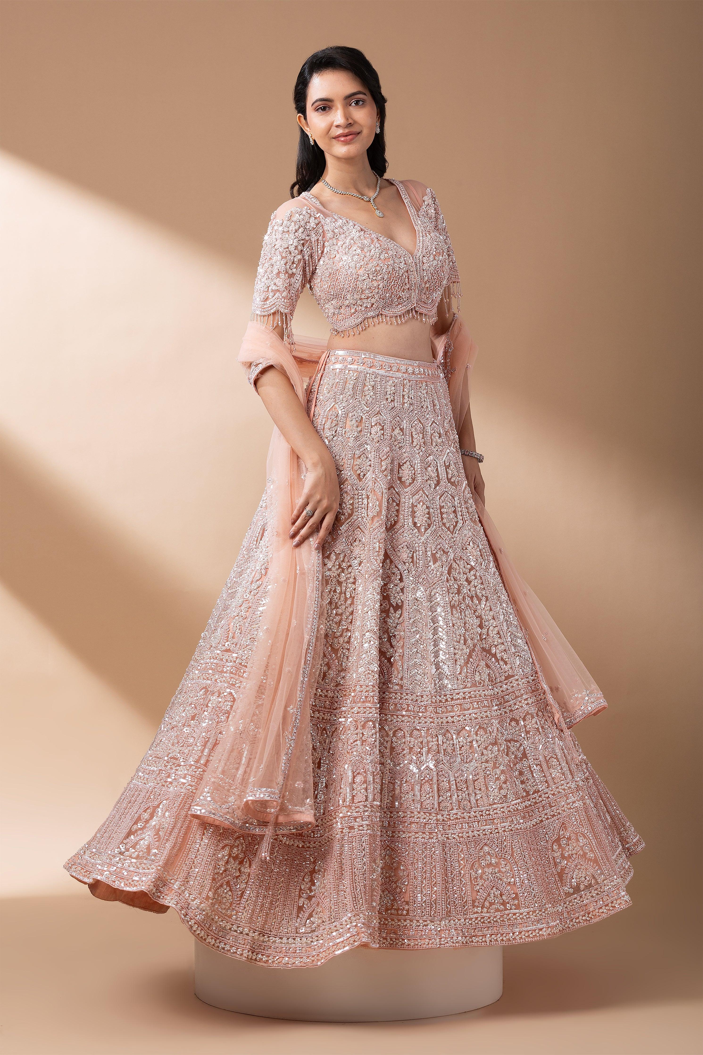 Blush Pink Sequin Embroidered Lehenga Set - Mokshaa