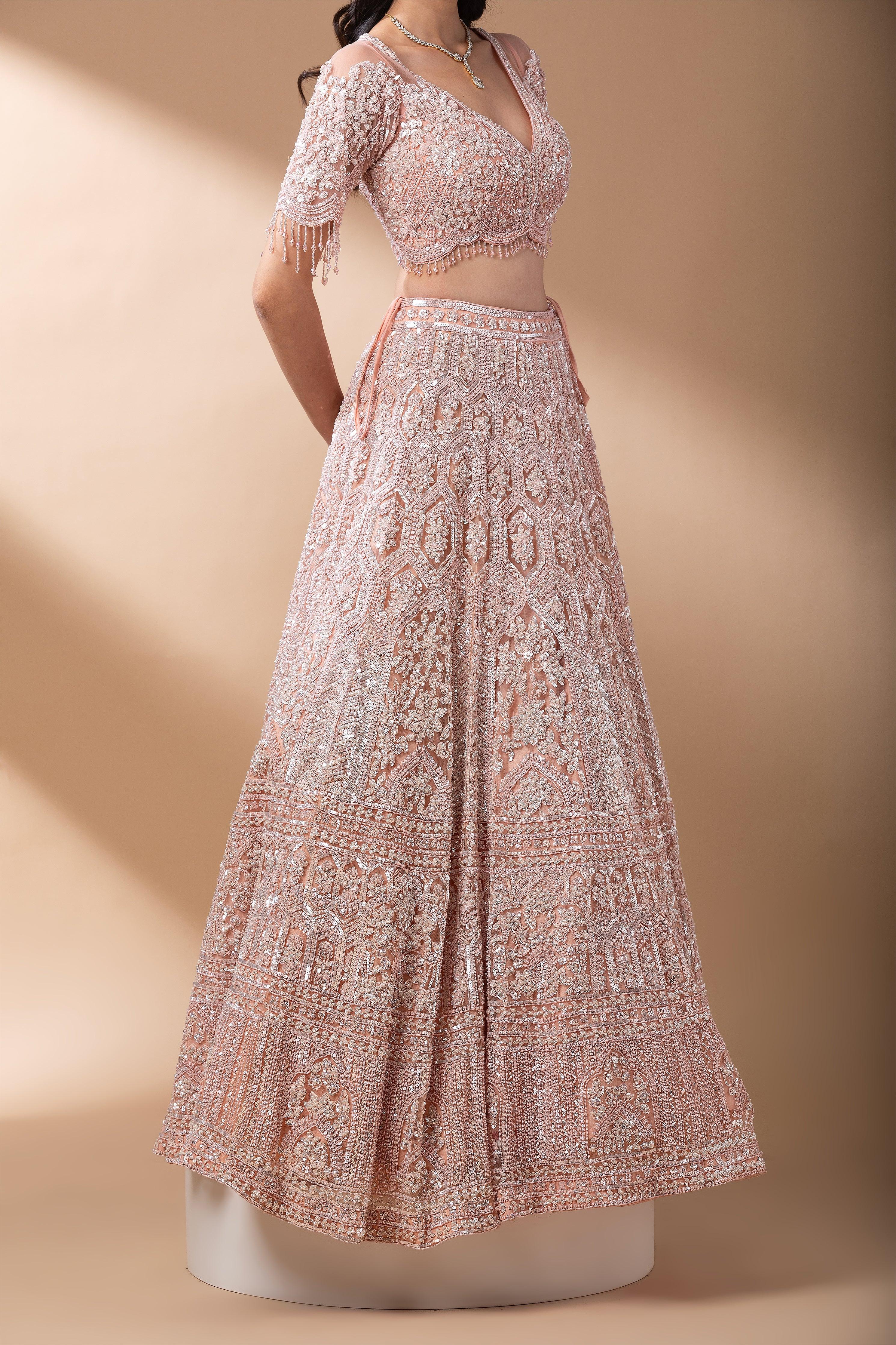 Blush Pink Sequin Embroidered Lehenga Set - Mokshaa