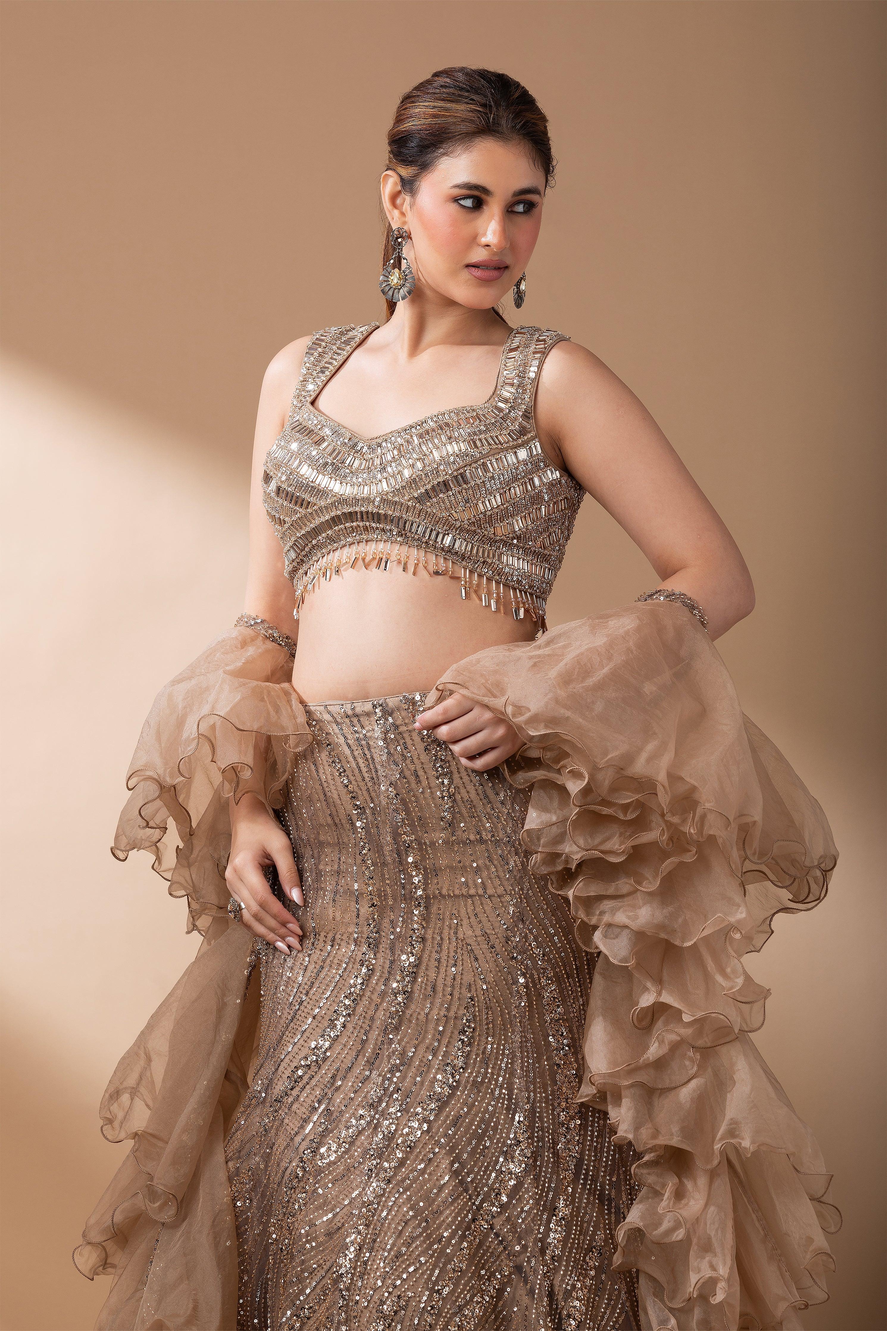 Luxe Gold Sequined Lehenga Set - Mokshaa