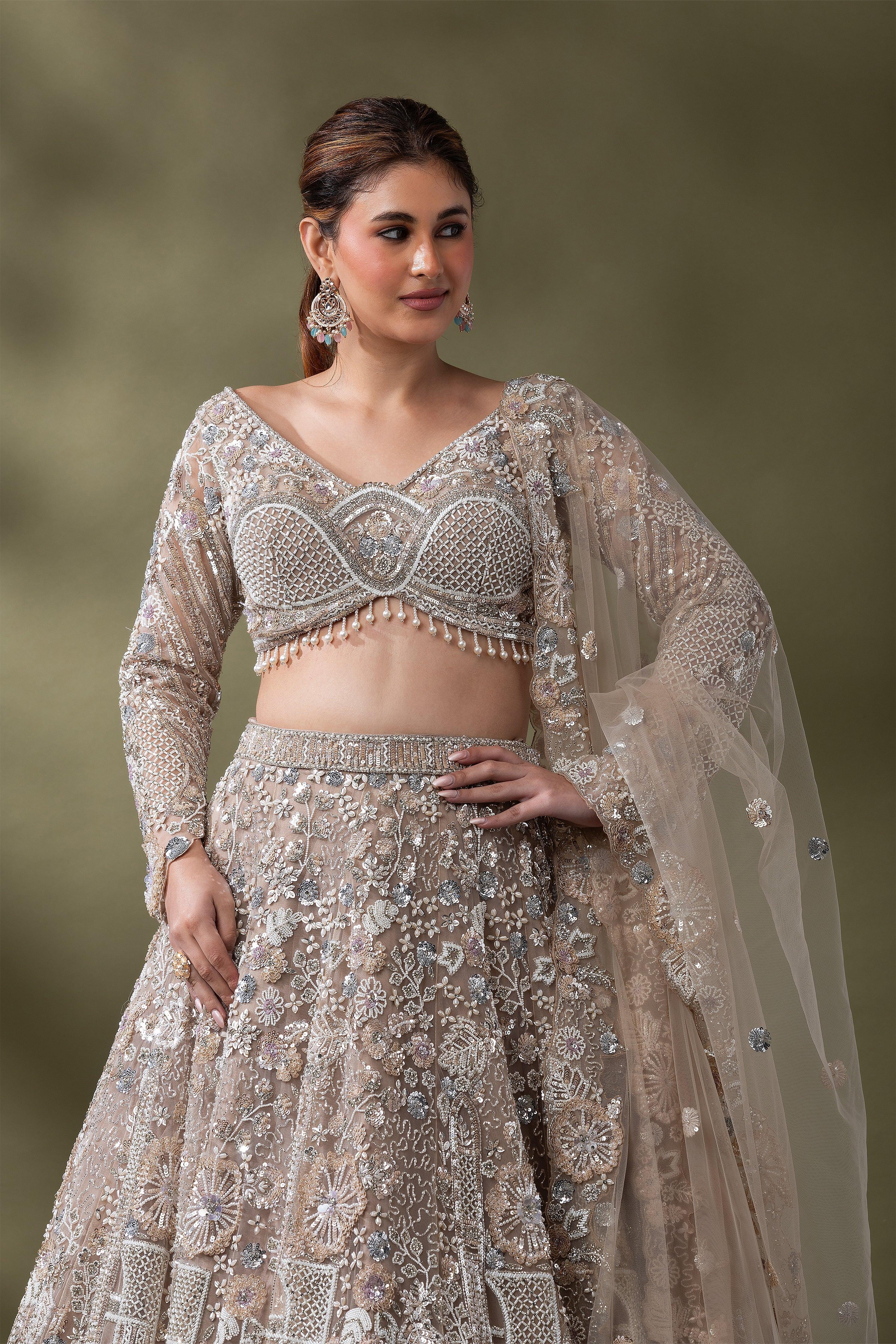 Champagne Gold Embroidered Bridal Lehenga Set - Mokshaa