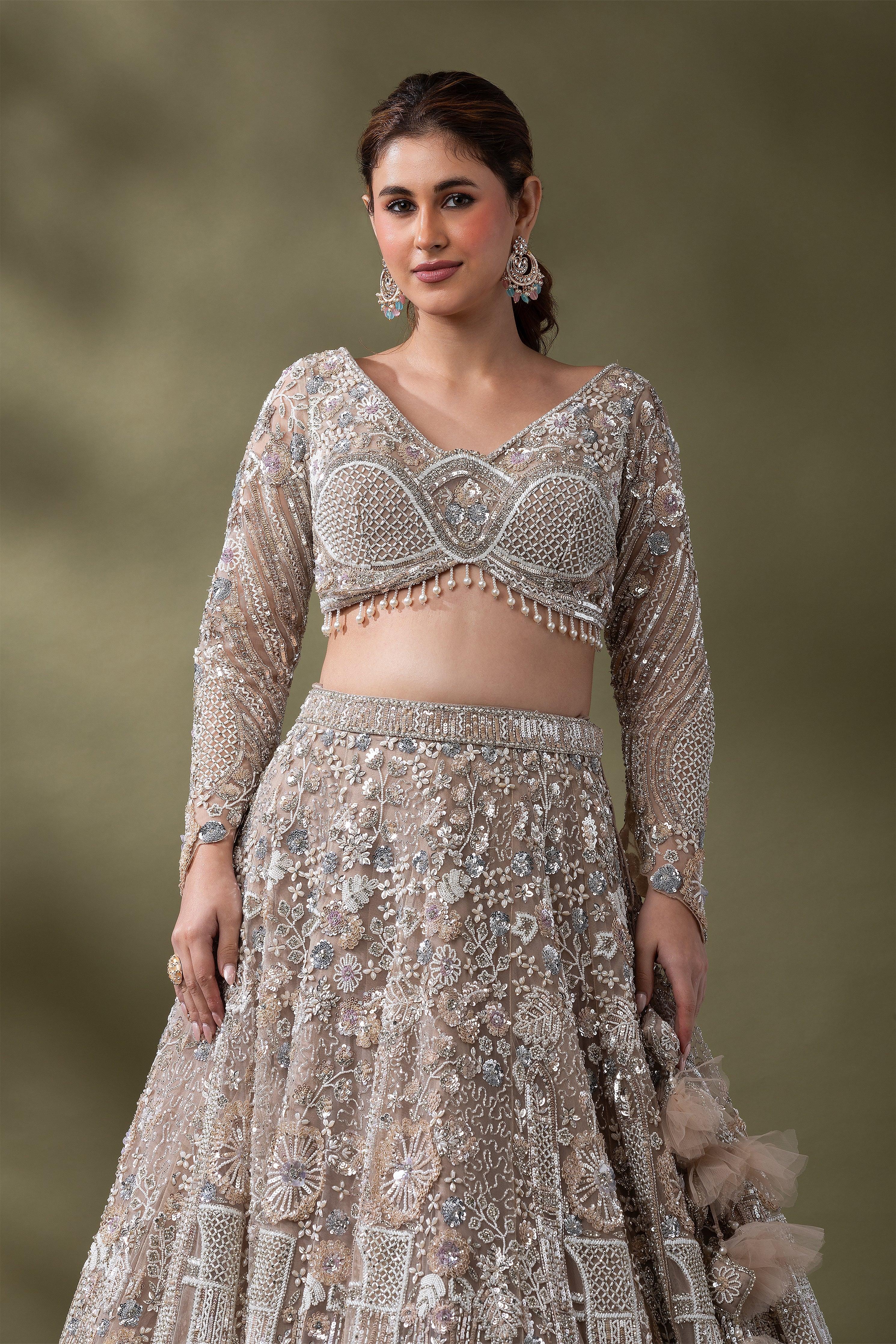 Champagne Gold Embroidered Bridal Lehenga Set - Mokshaa