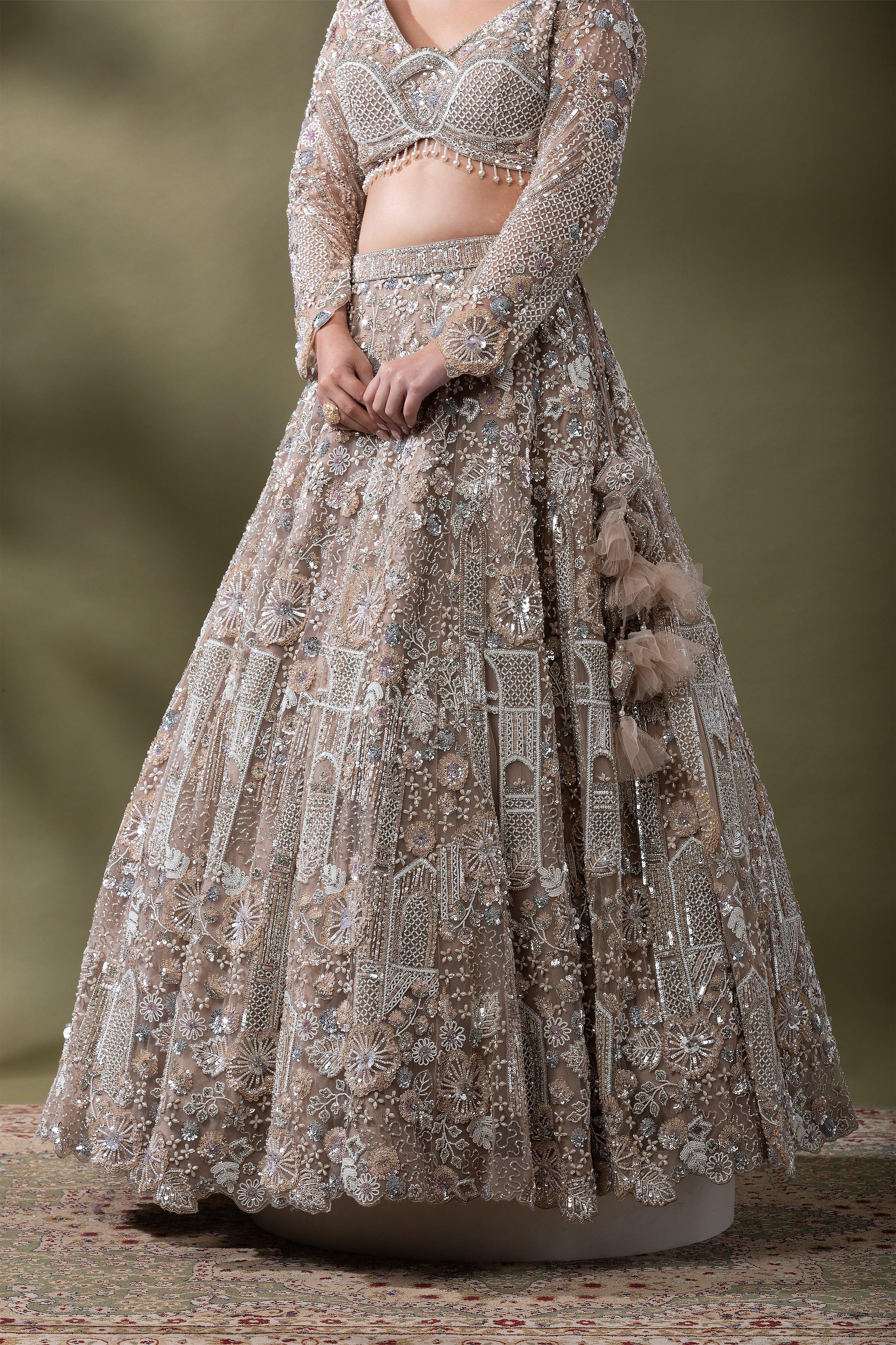 Champagne Gold Embroidered Bridal Lehenga Set - Mokshaa