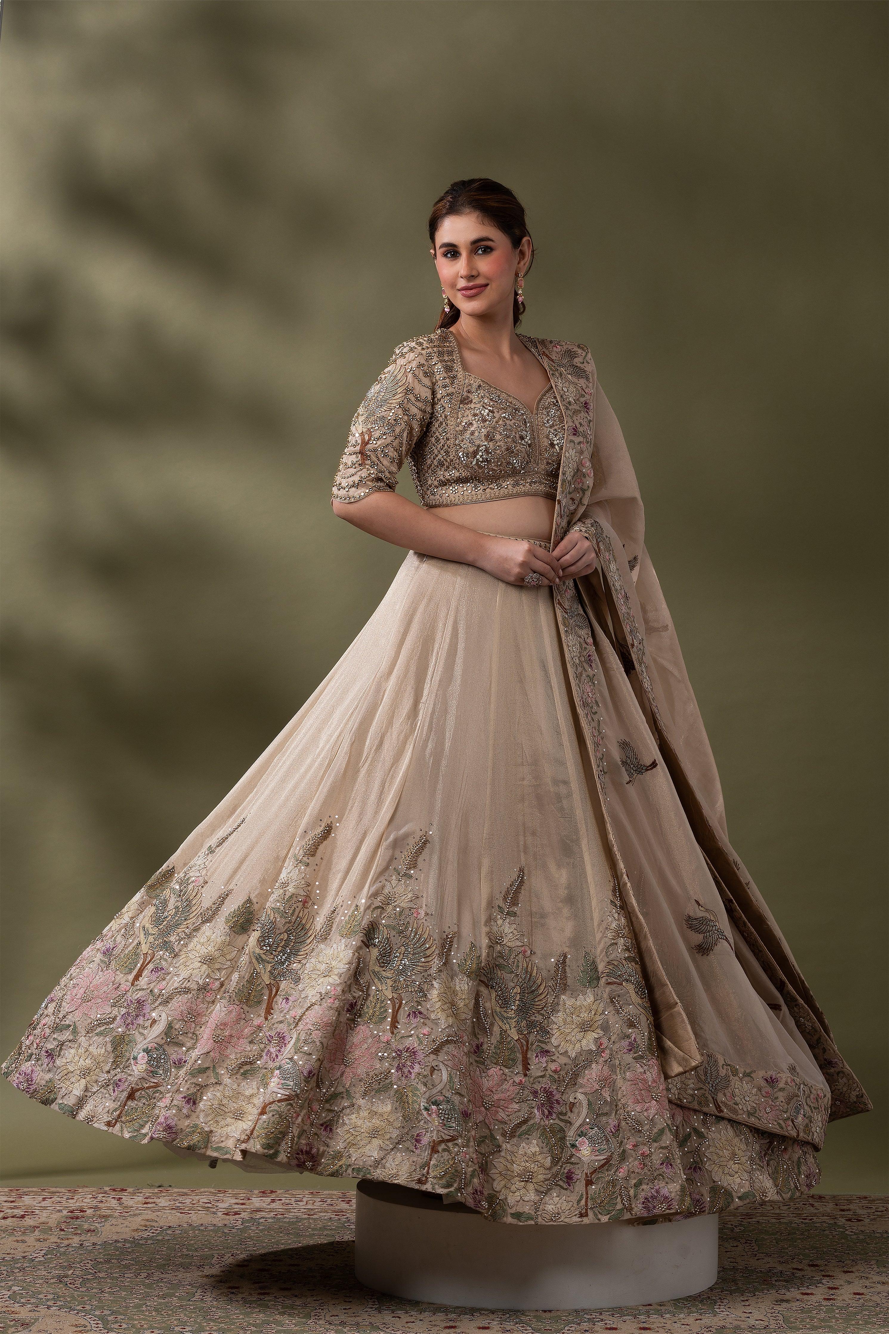Champagne Gold Embroidered Lehenga Set - Mokshaa