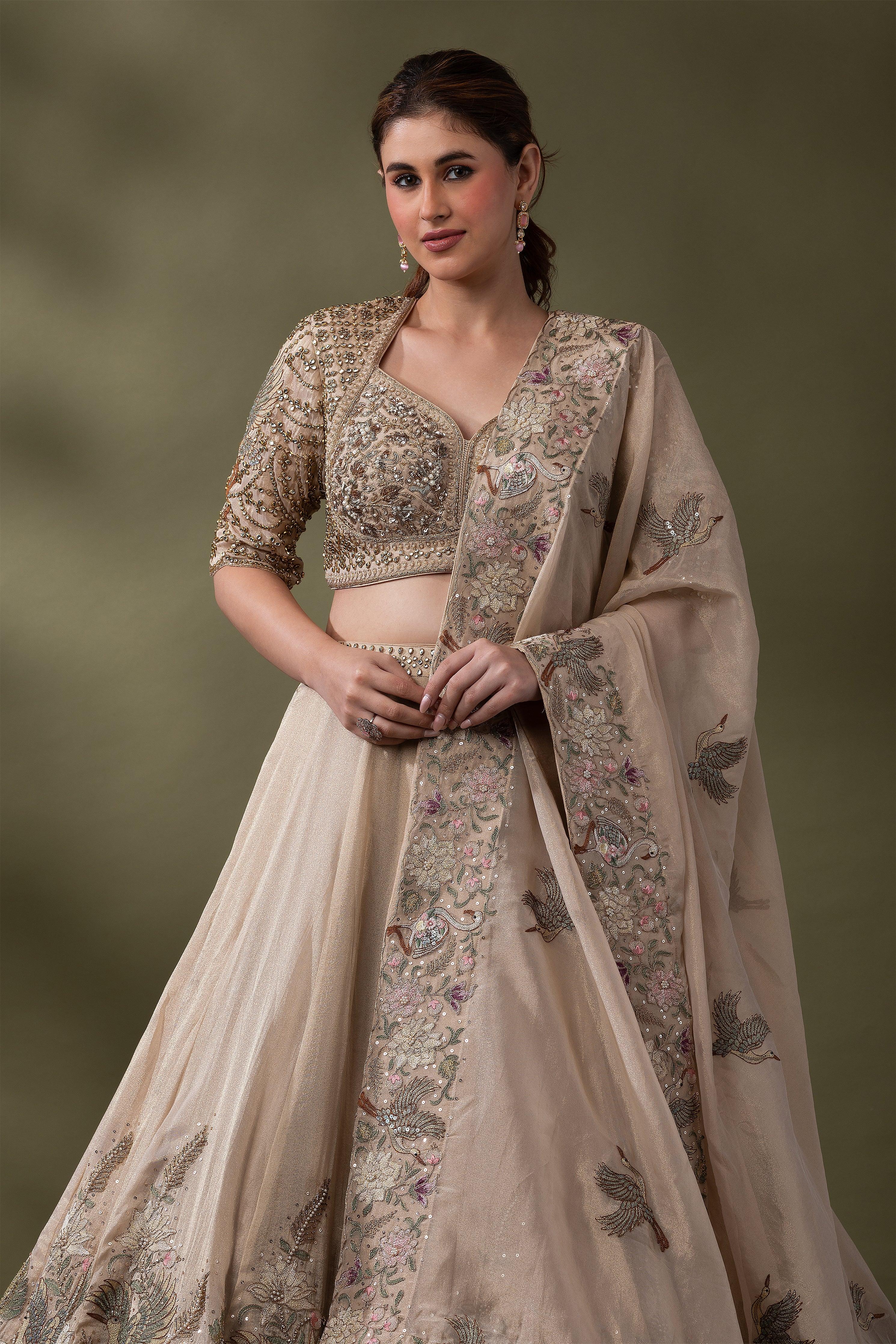 Champagne Gold Embroidered Lehenga Set - Mokshaa
