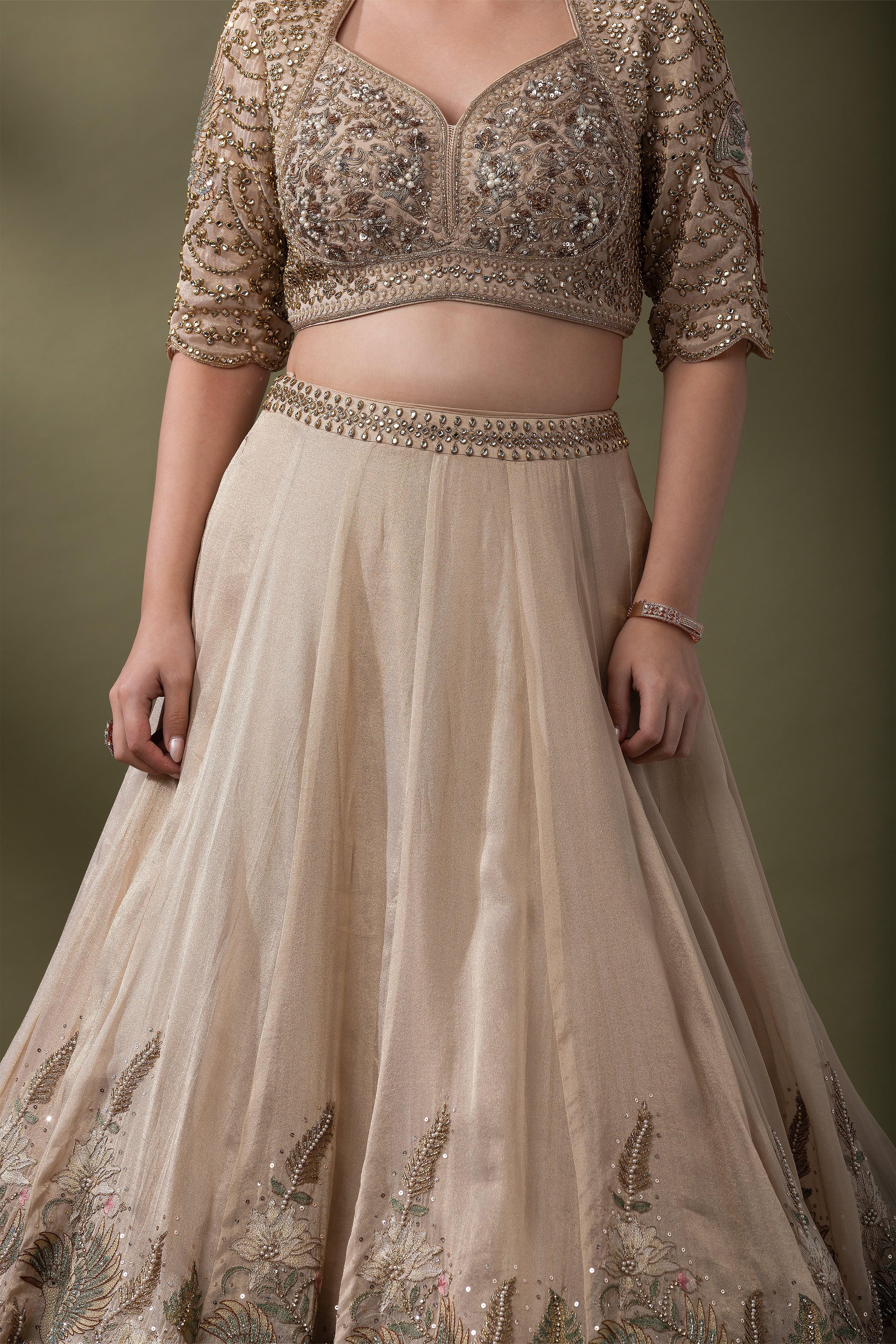 Champagne Gold Embroidered Lehenga Set - Mokshaa