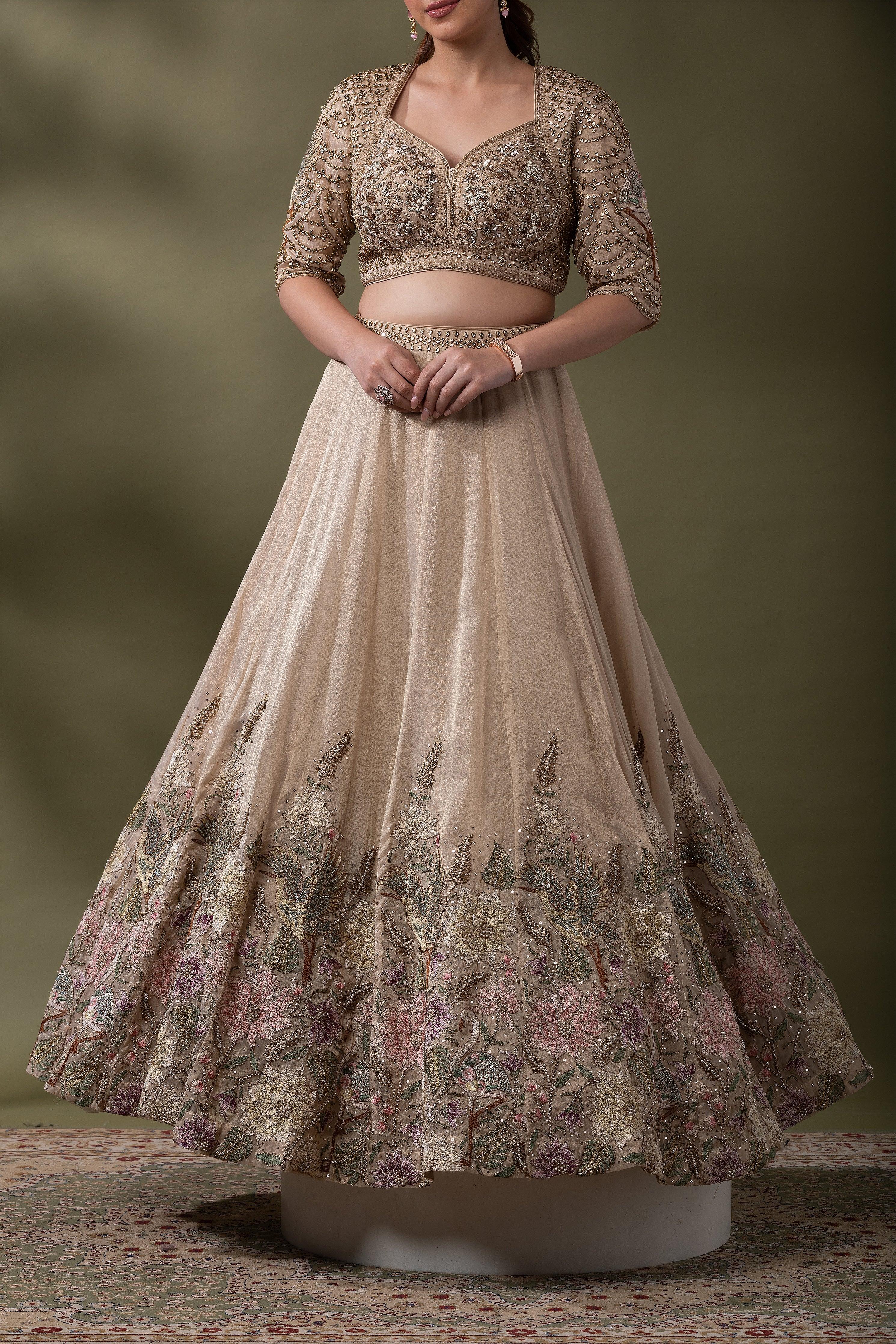 Champagne Gold Embroidered Lehenga Set - Mokshaa