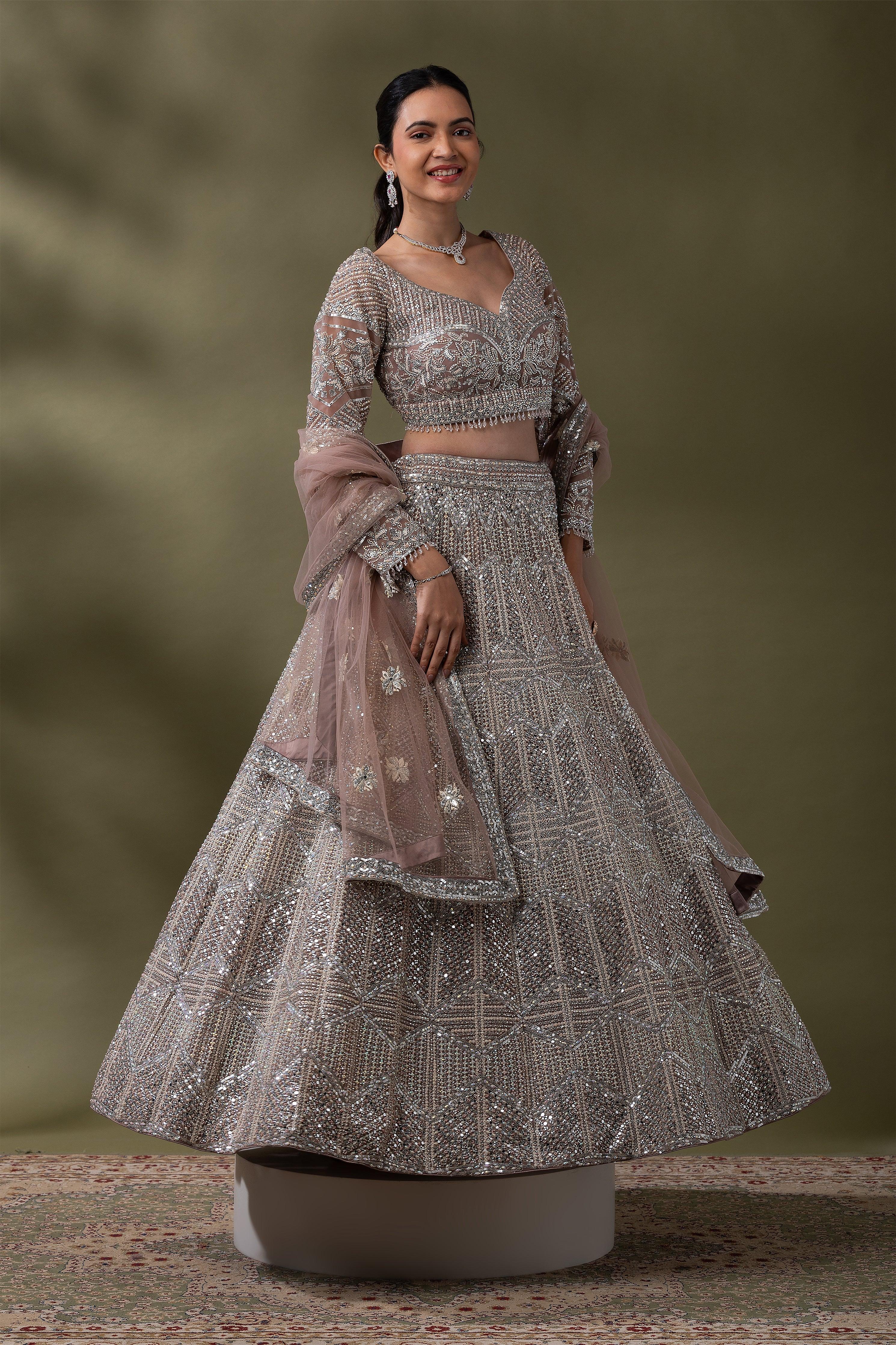 Dusty Rose Sequined Embroidered Lehenga Set - Mokshaa