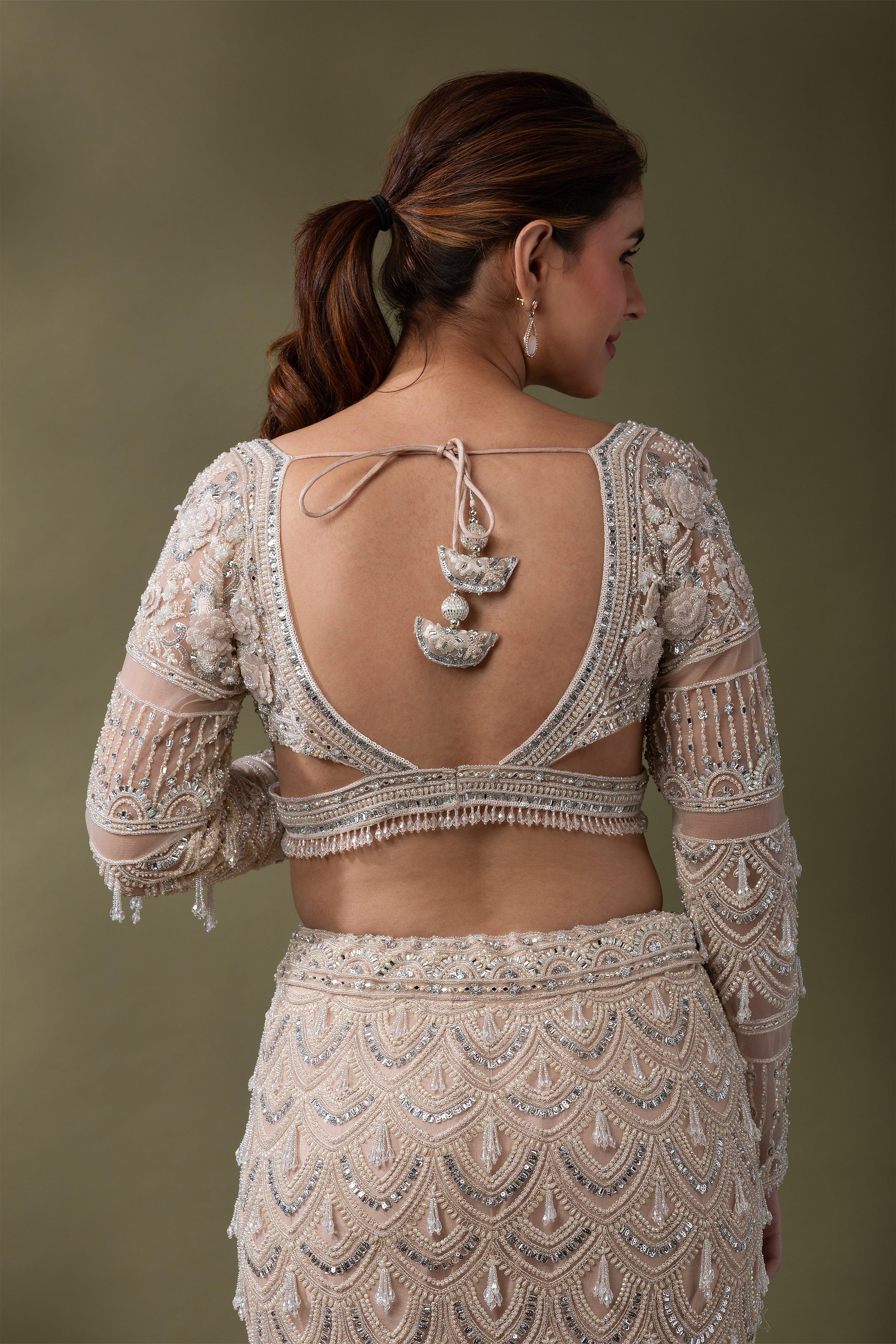 Champagne Embroidered Mermaid Lehenga Set - Mokshaa