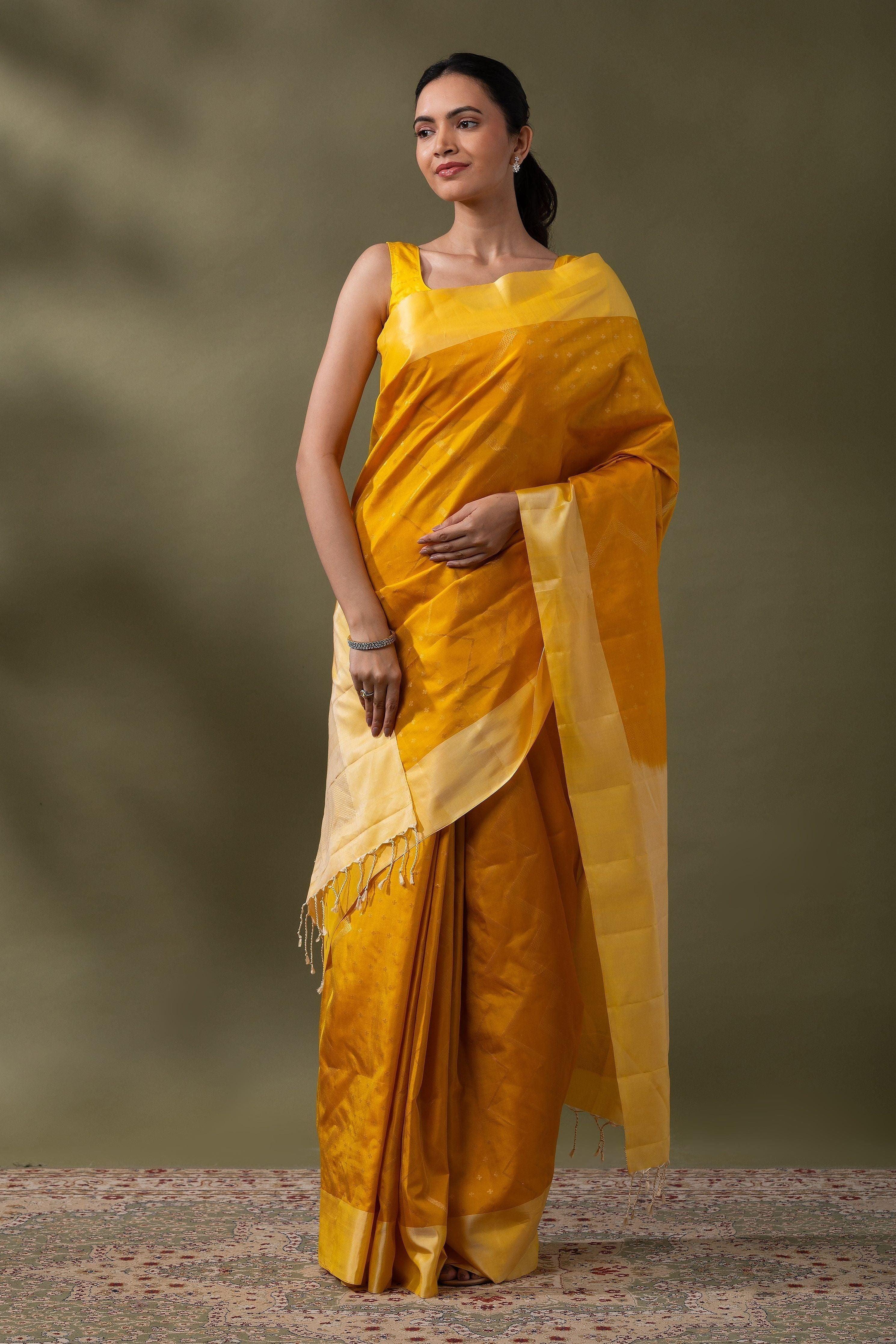 Lime Yellow Soft Silk Saree - Mokshaa