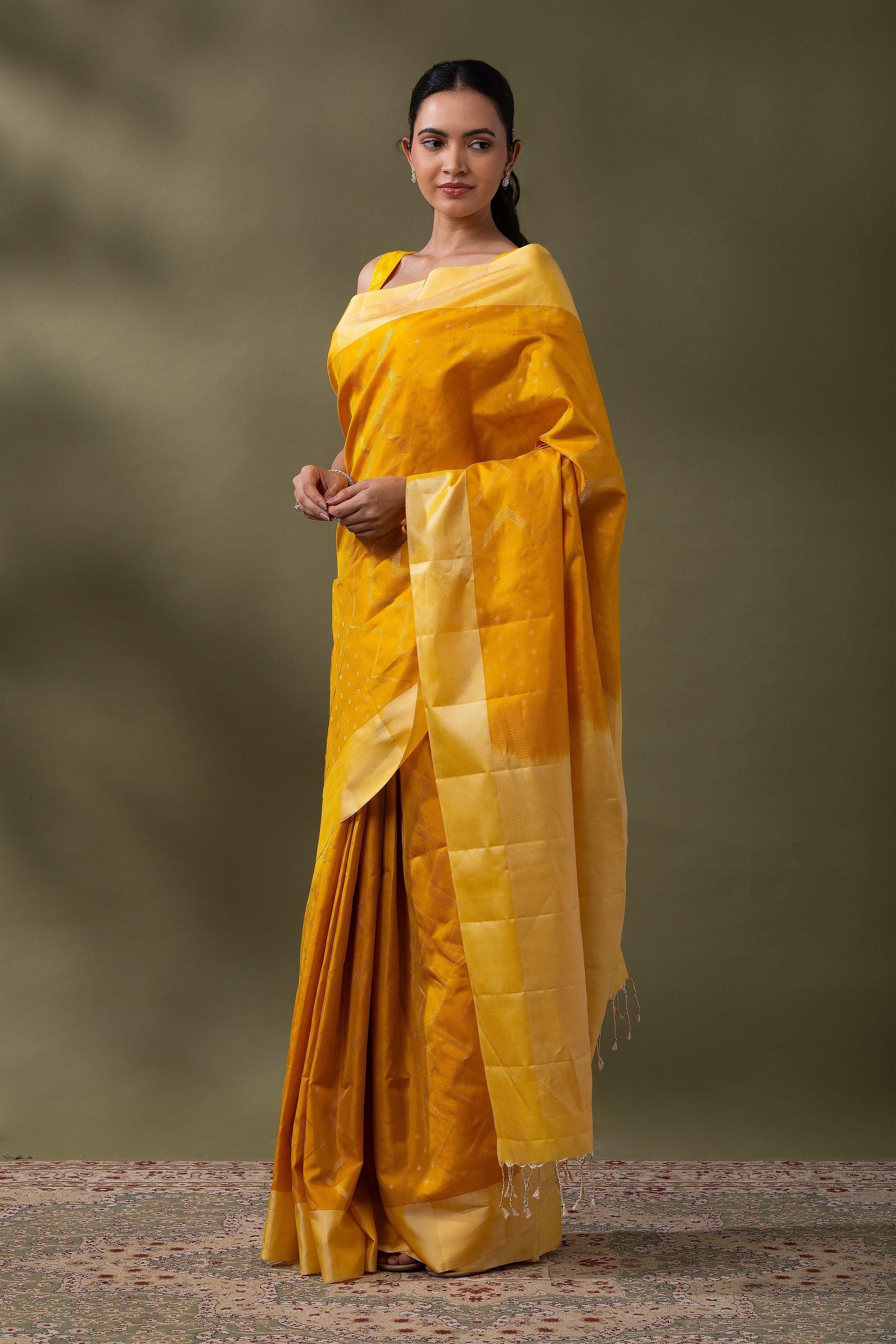 Lime Yellow Soft Silk Saree - Mokshaa