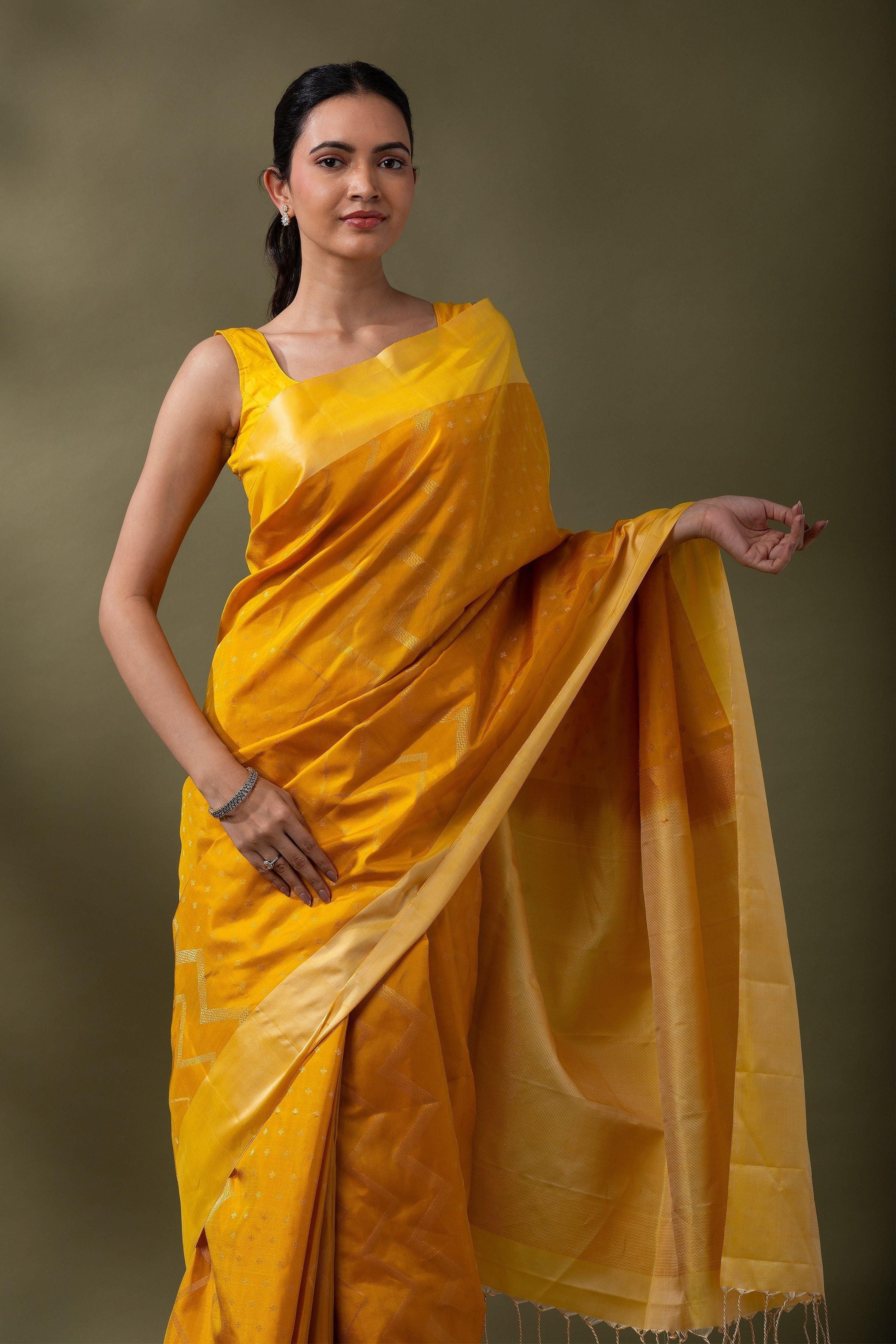 Lime Yellow Soft Silk Saree - Mokshaa