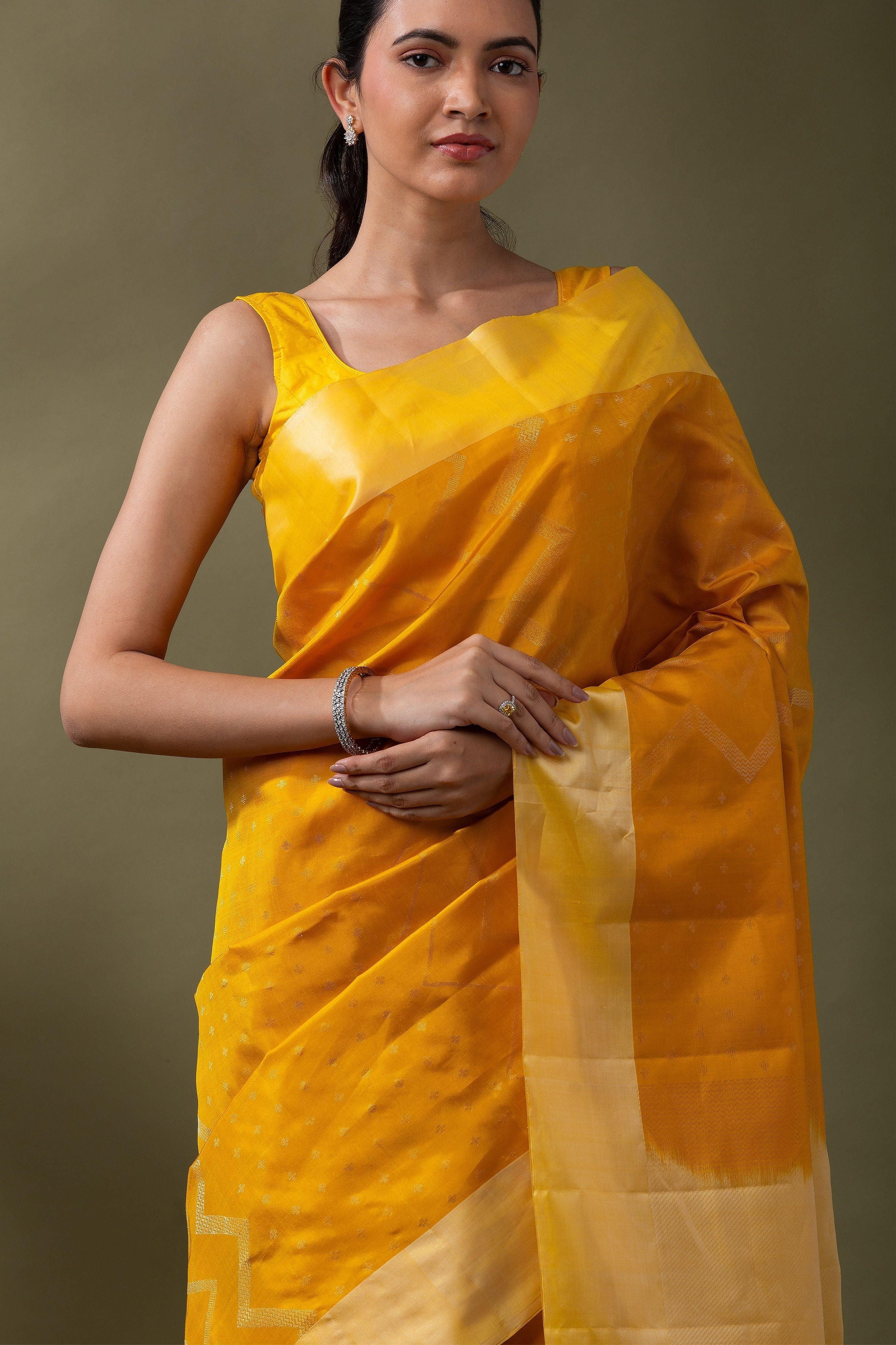 Lime Yellow Soft Silk Saree - Mokshaa