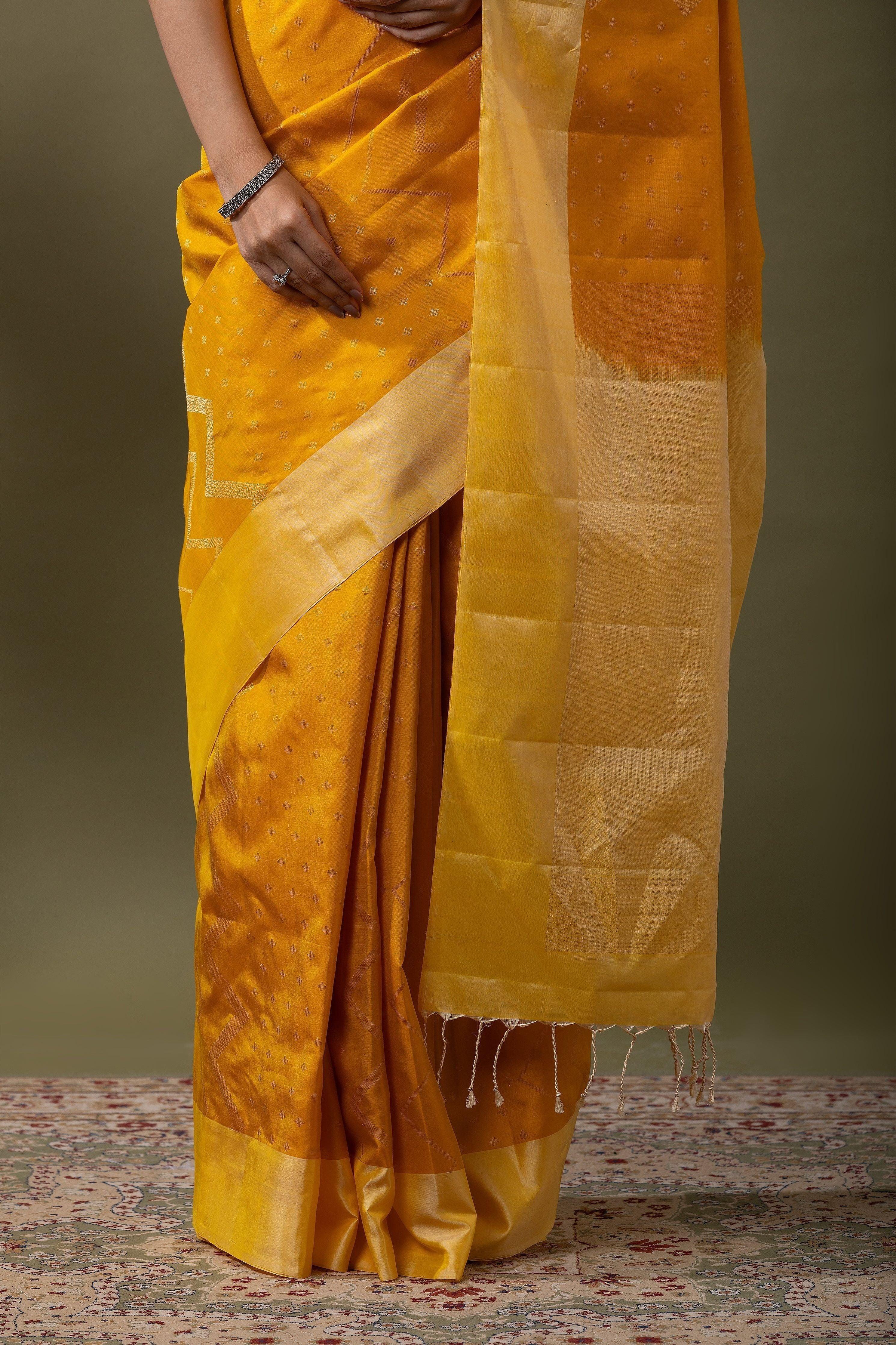 Lime Yellow Soft Silk Saree - Mokshaa