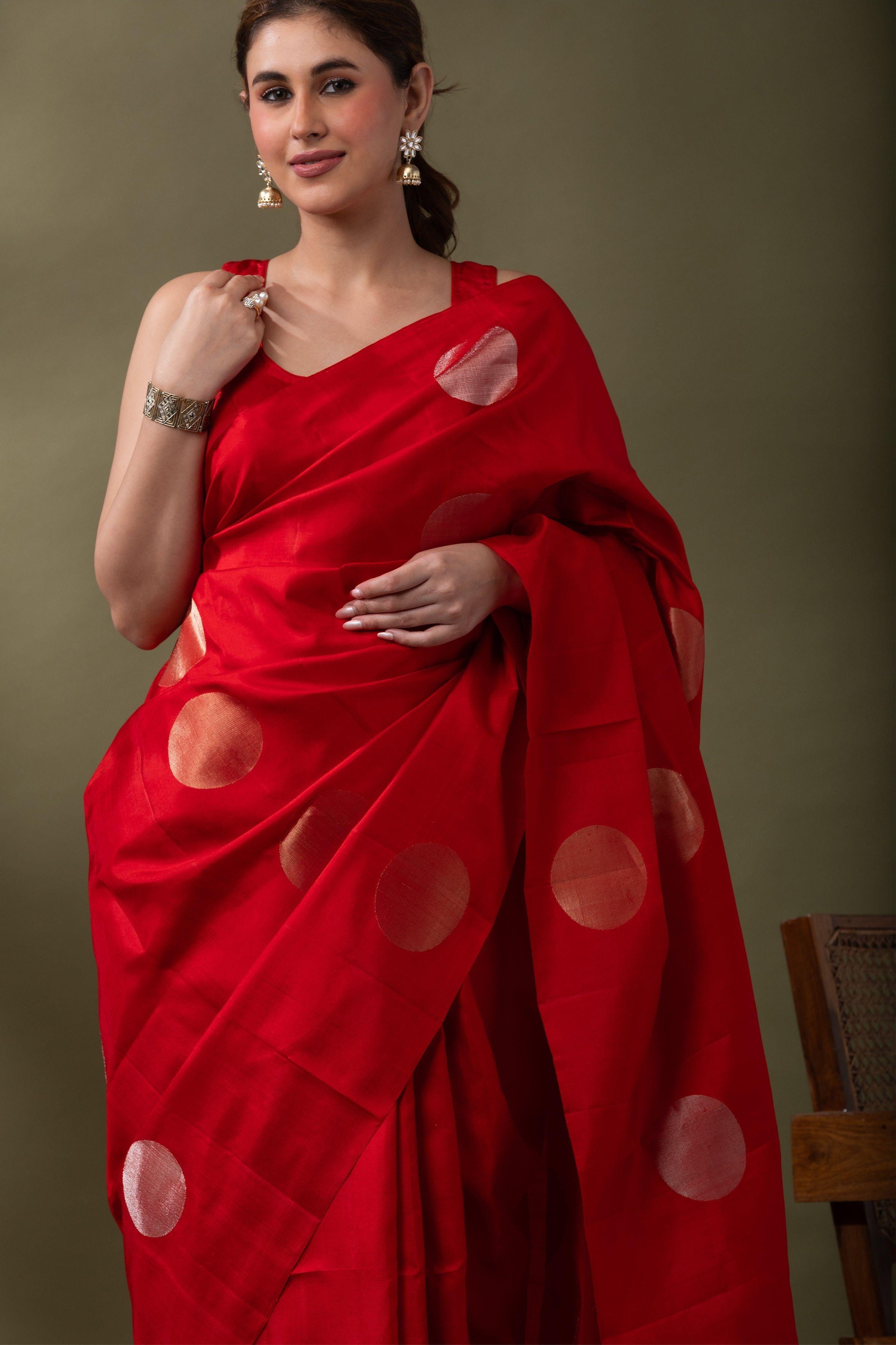 Red Soft Silk Saree - Mokshaa