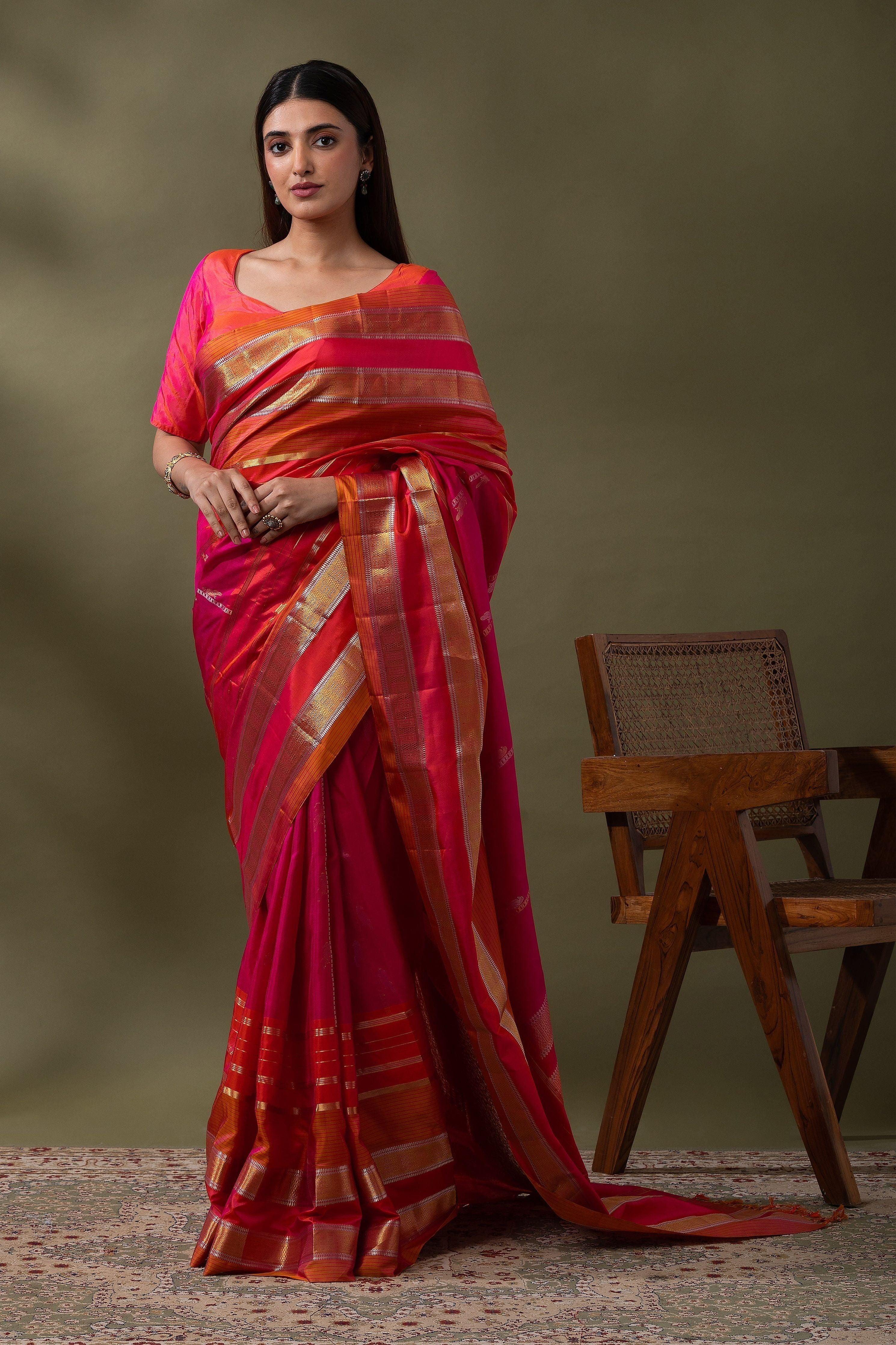 Rani Pink Soft Silk Saree - Mokshaa