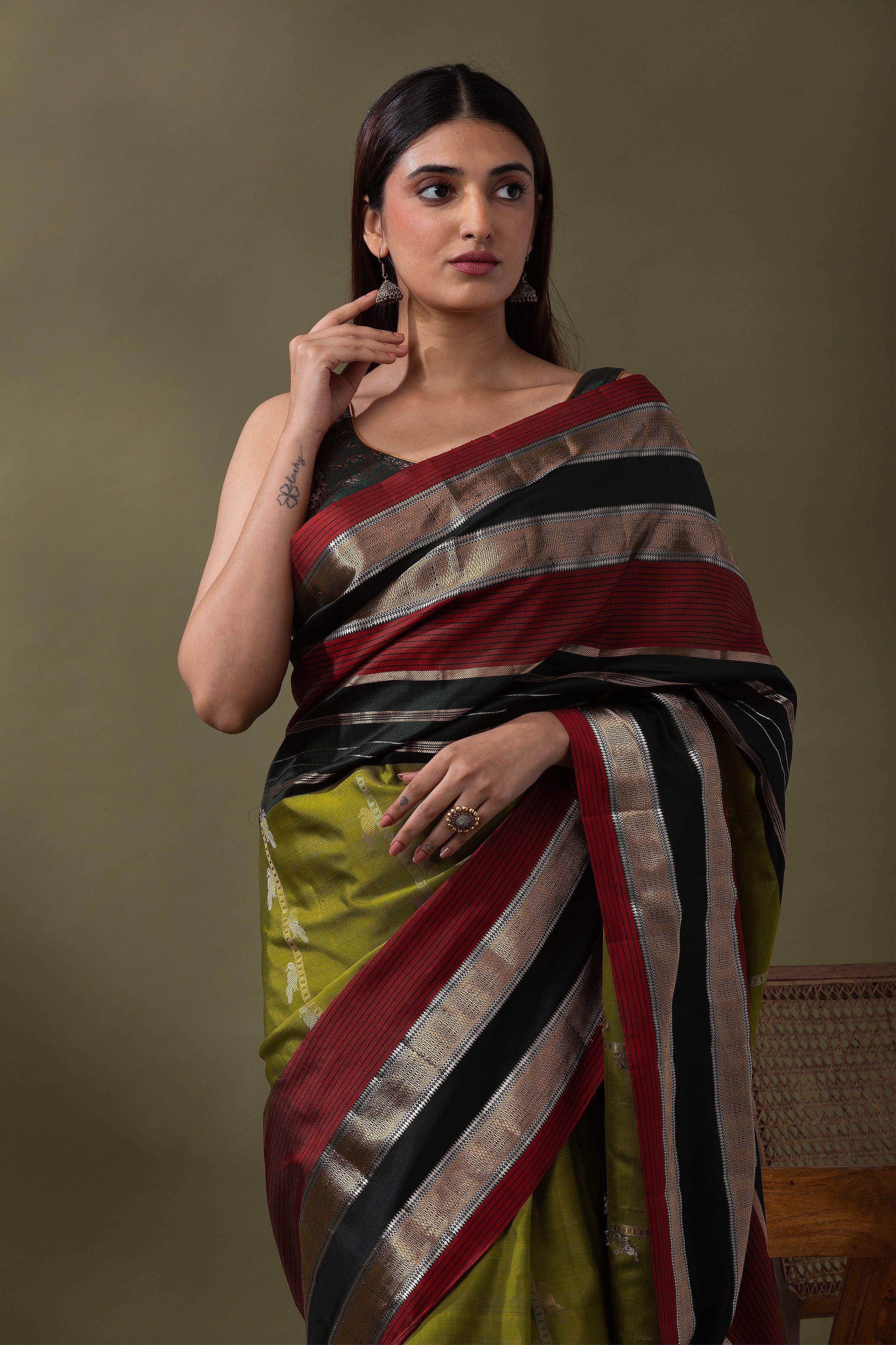 Green Soft Silk Saree - Mokshaa